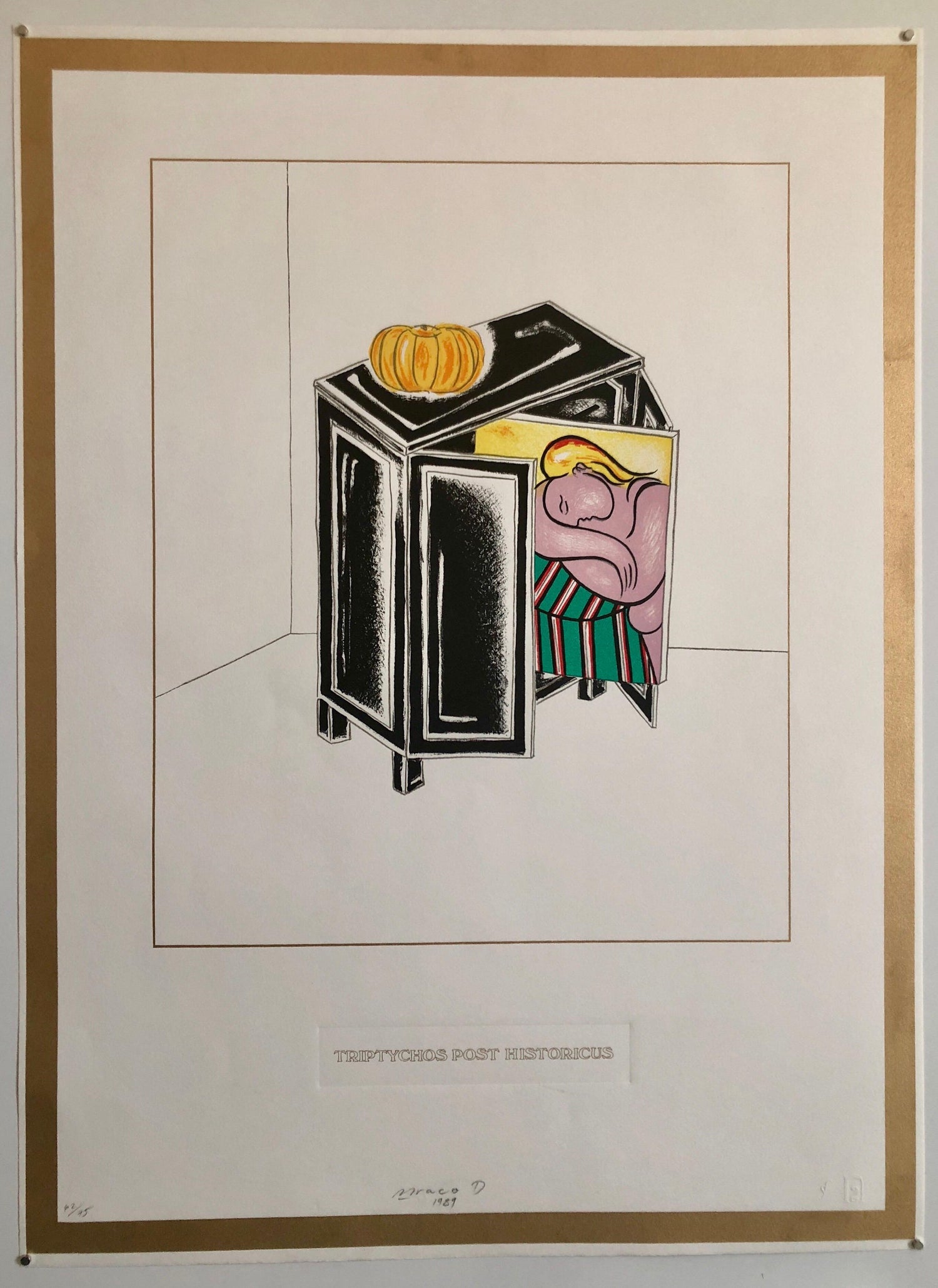 Triptychos Post Historicus Picasso Conceptual Art Silkscreen Gold Lithograph