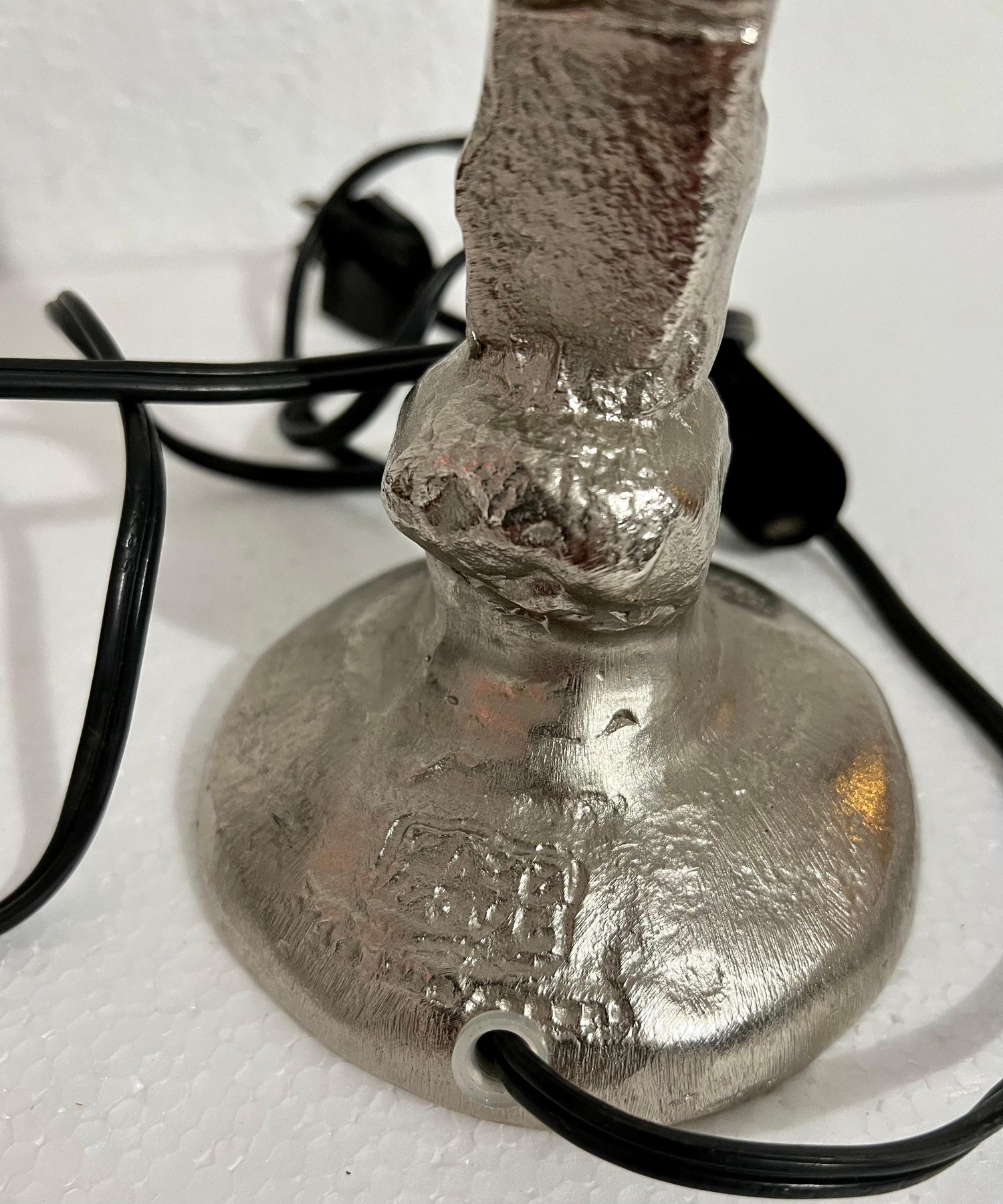 French Brutalist Silvered Cast Bronze Sculpture Lamp Pierre Casenove Fondica Art