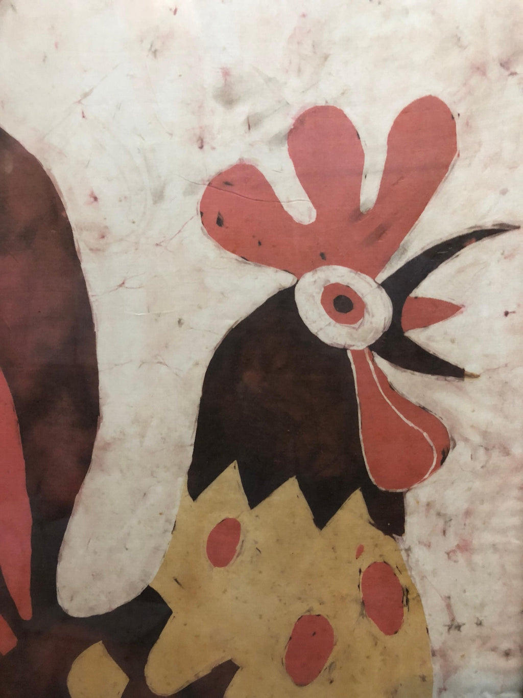 German Israeli Expressionist "Rooster" Batik Style Painting Print on Silk Fabric