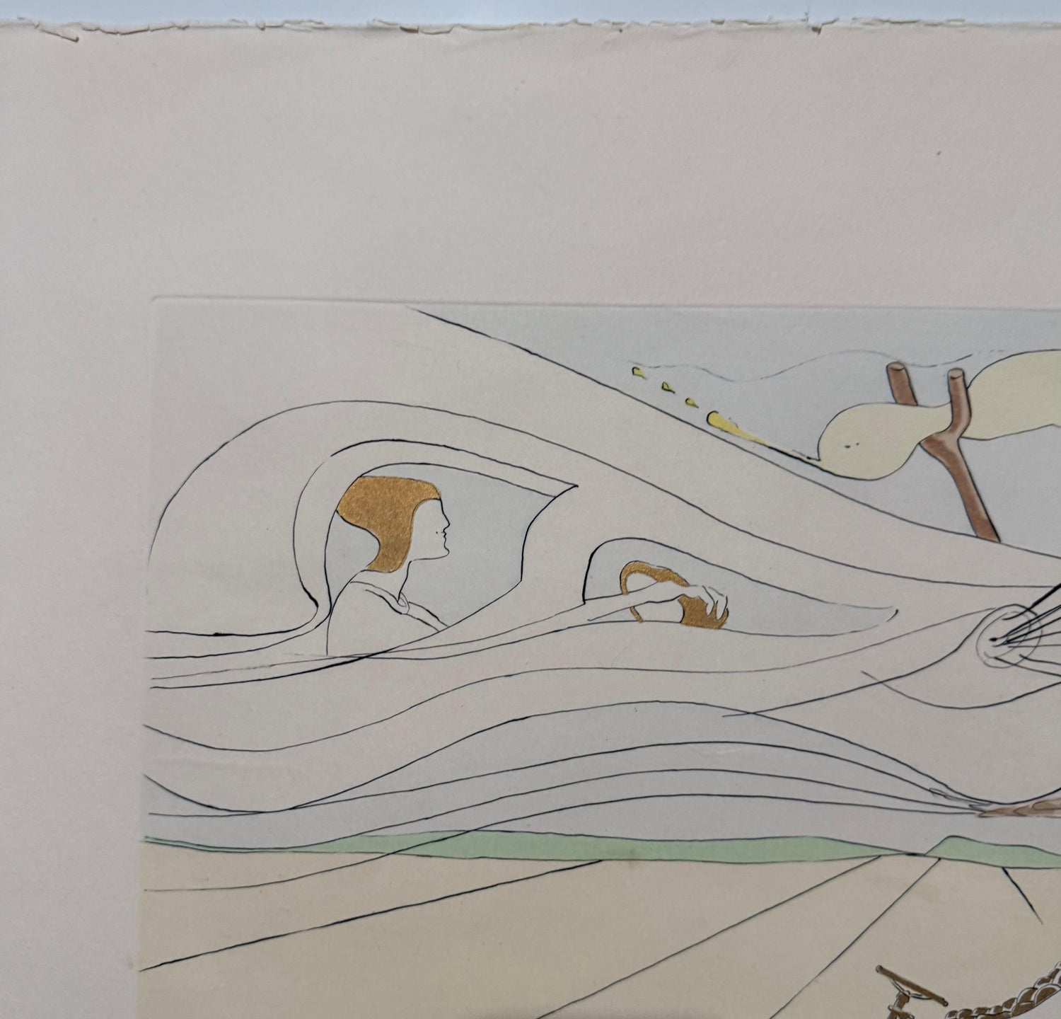 Salvador Dali Surrealist Etching Engraving Pochoir L'Automobile Da Vinci Hommage