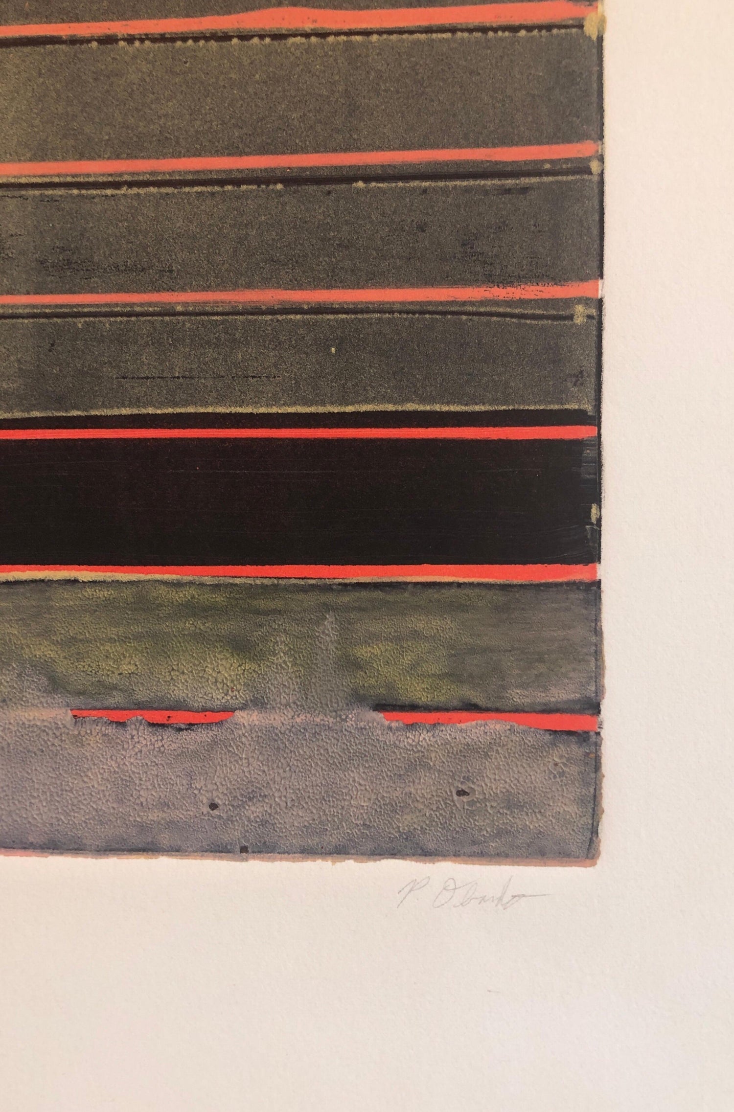 Abstract Expressionist Modernist Coral Grey Monoprint Monotype Painting Print