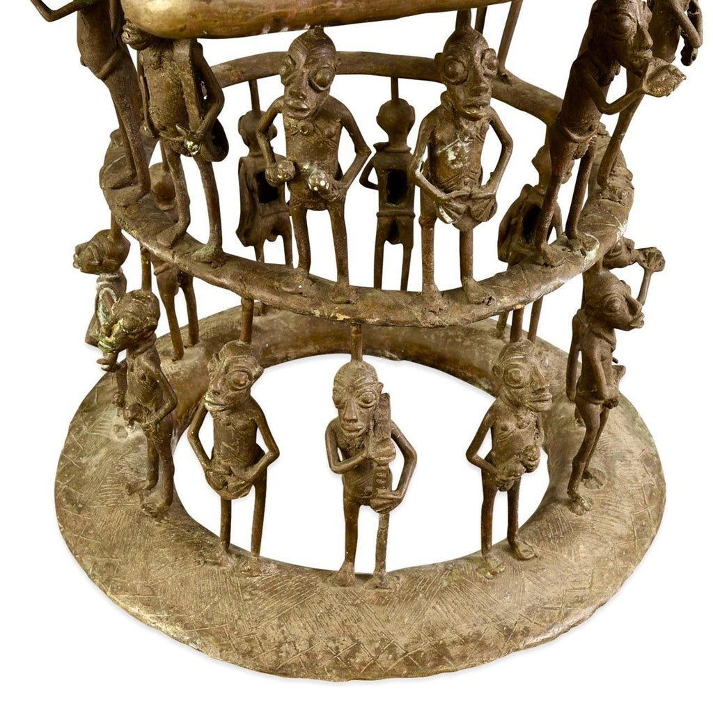 Rare African Solid Benin Bronze Ceremonial Throne Chair Multi Figure Sculpture