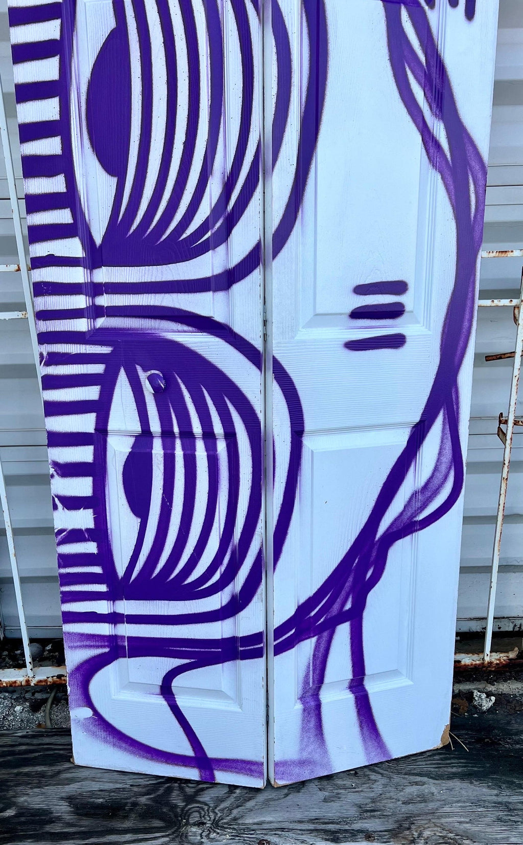 Miami Graffiti Legend Ahol Sniffs Glue Large Spray Painting on Doors Sculpture
