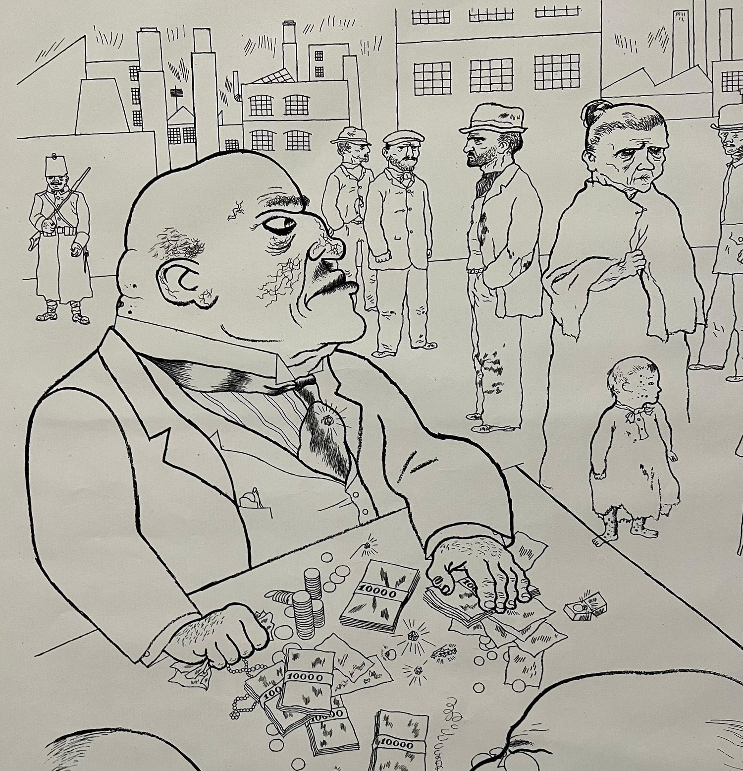 Large George Grosz 1923 Lithograph Die Rauber German Expressionism WPA Realism