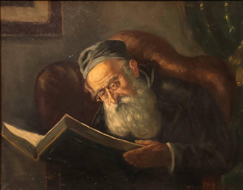 Judaica Meditative Rabbi at Prayer in Nature, Large Landscape Oil Painting