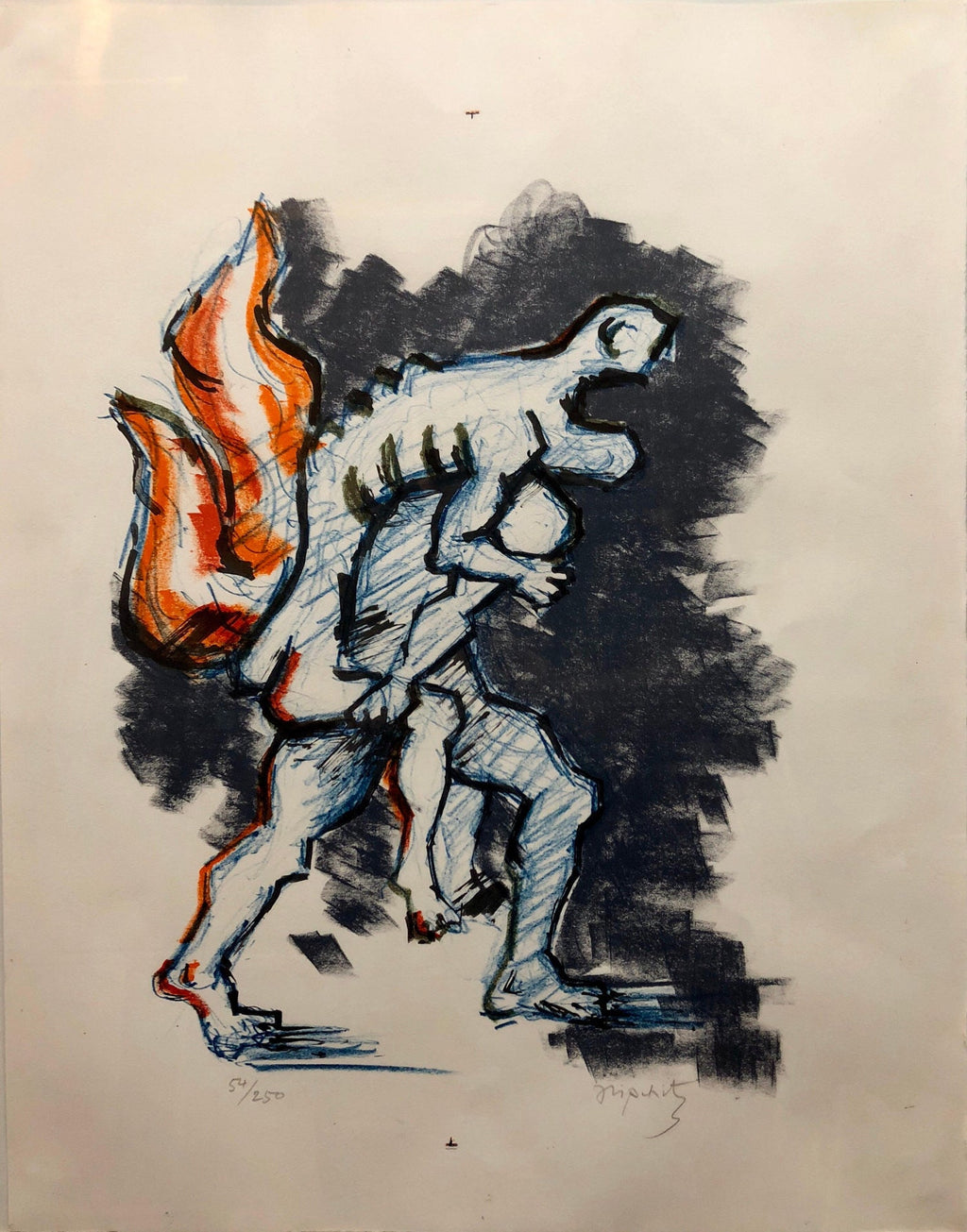 Large French Modernist Cubist Lithograph Pencil Signed