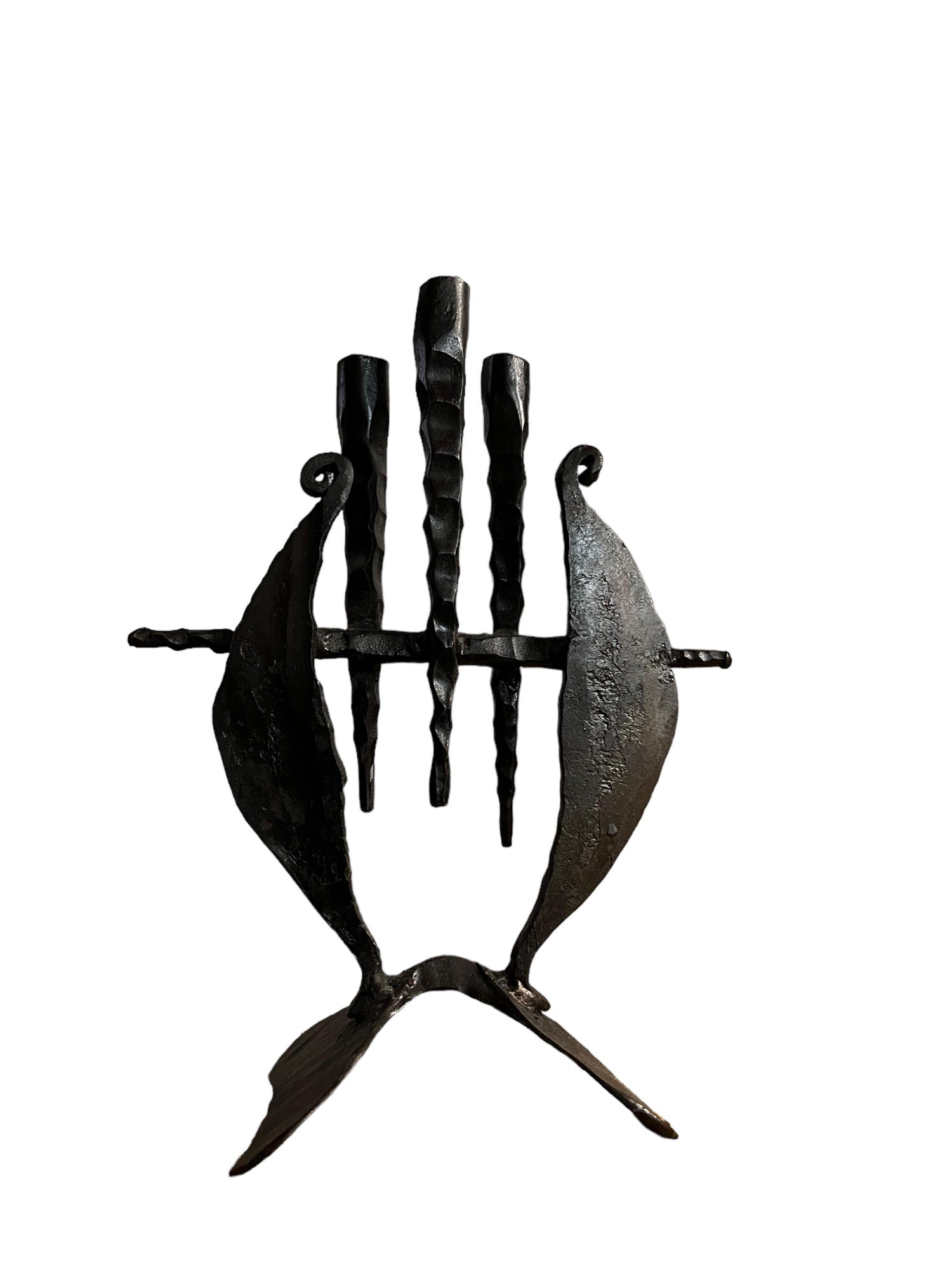 Brutalist Hand Forged Iron Sculpture Candelabra Candle Stick Israeli Art Palombo