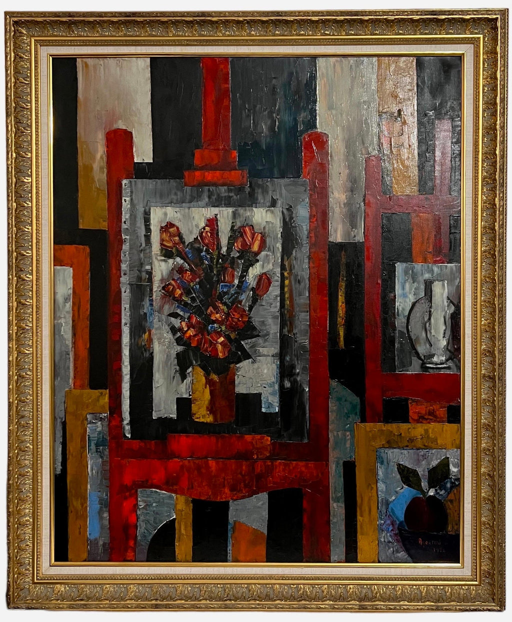 Large Modernist Colorful Atelier French Expressionist Oil Painting Tony Agostini