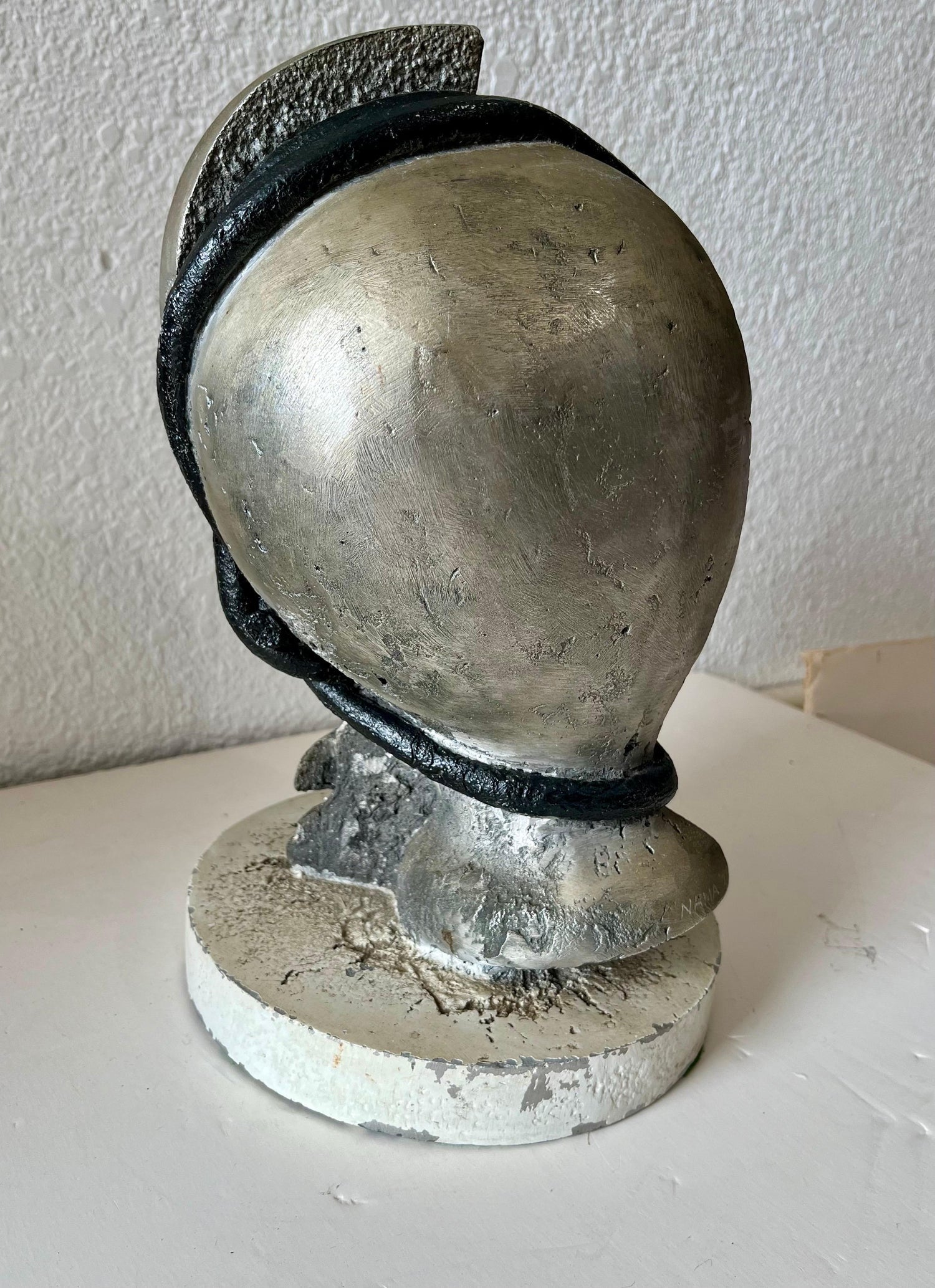 Mod Brutalist Abstract Metal & Painting Heavy Sculpture Bust George Nama