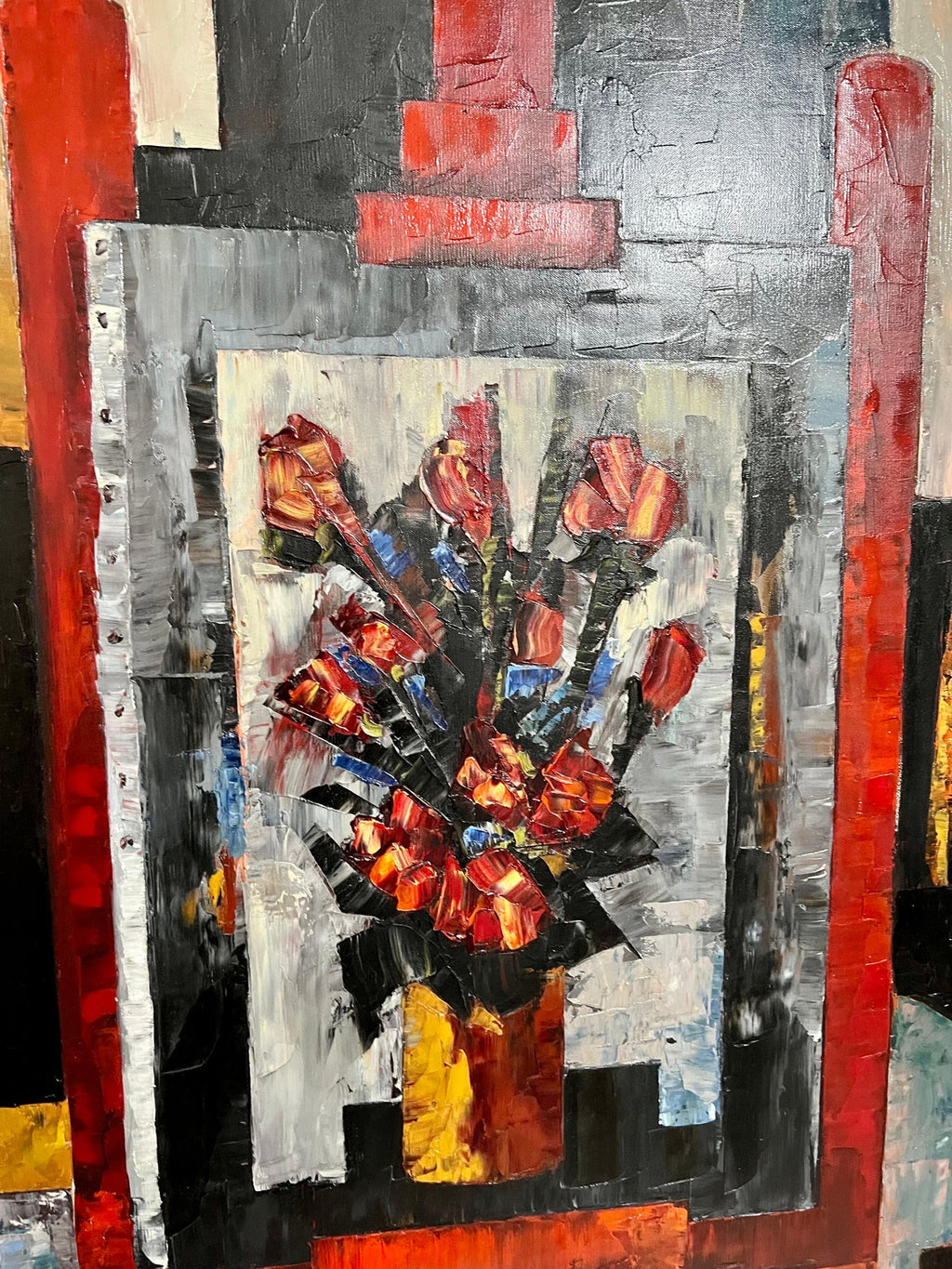 Large Modernist Colorful Atelier French Expressionist Oil Painting Tony Agostini