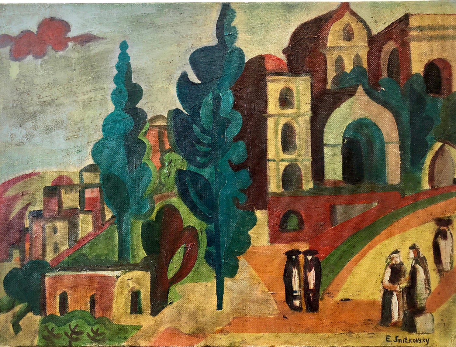 Old City Jerusalem Landscape Russian Israeli Judaica Oil Painting