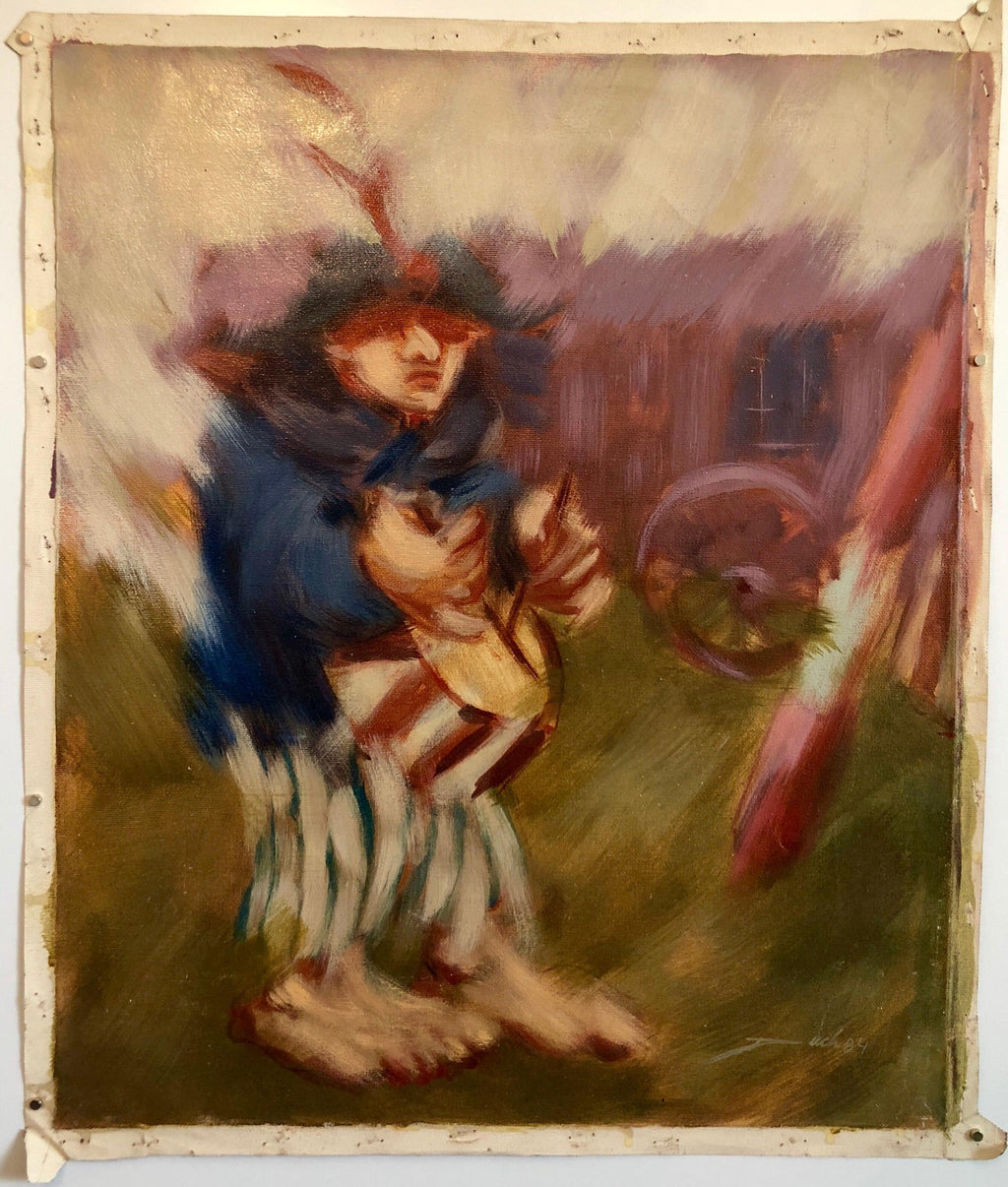 Spanish Catalan Modernist Oil Painting Drummer Boy Figurative Abstraction