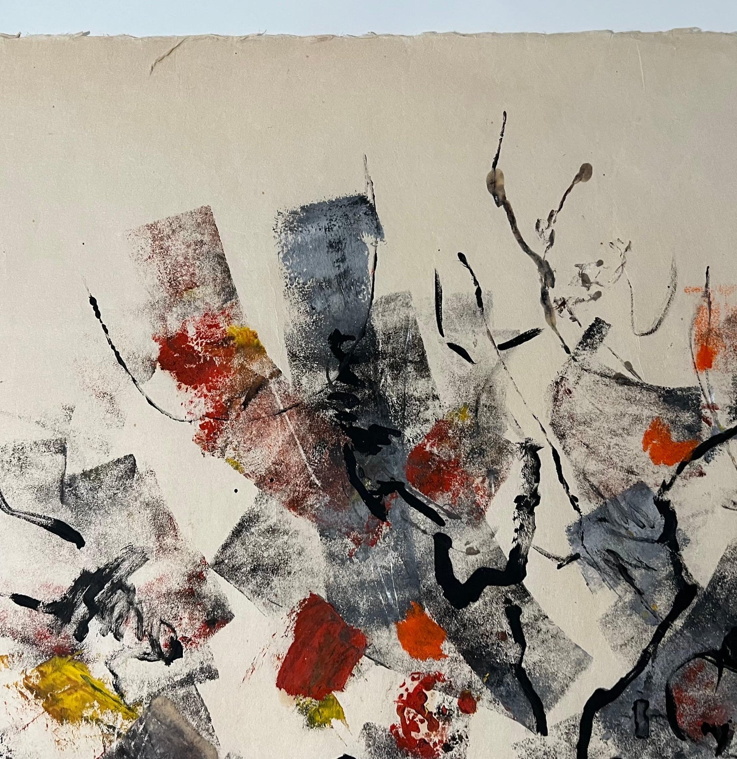 Large Abstract Expressionist Oil Painting on Rice Paper Modernist John Von Wicht