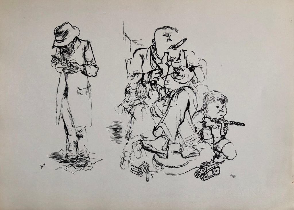 1936 Lithograph Interregnum, Cigar, Kid w Toy Gun,  Small Edition Weimar Germany