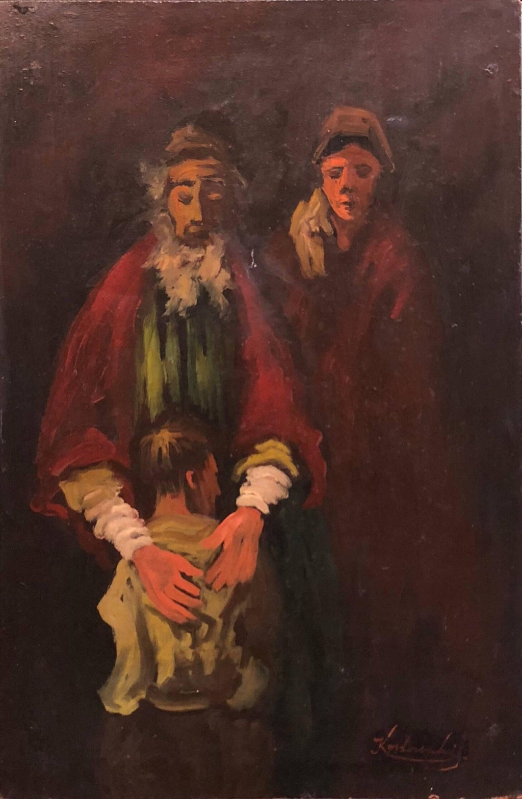Lithuanian French Ecole de Paris Judaica Oil Painting Refugee Family