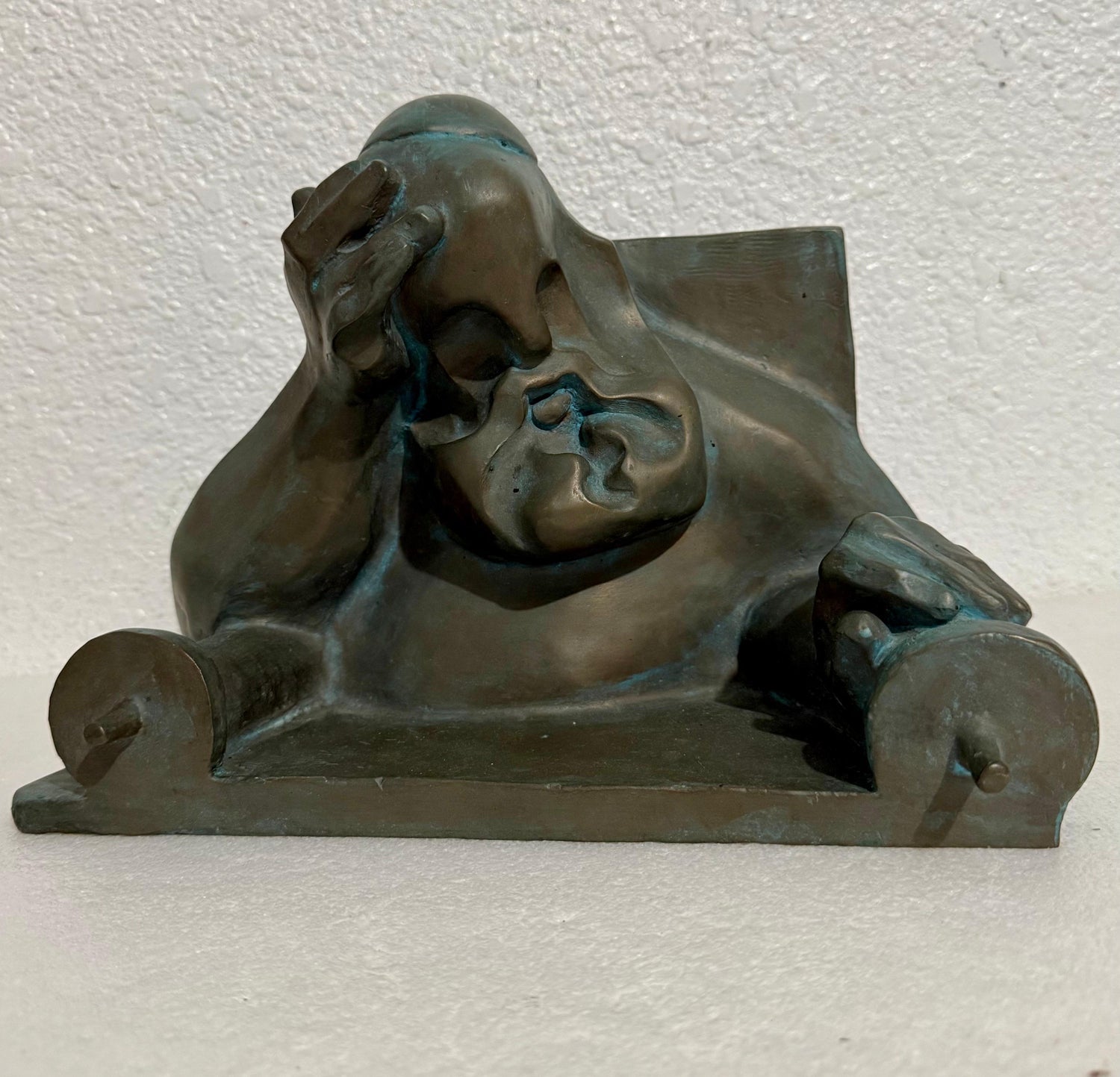 Ted Egri Taos Modernist Judaica Cubist Bronze Sculpture Rabbi & Torah WPA Artist