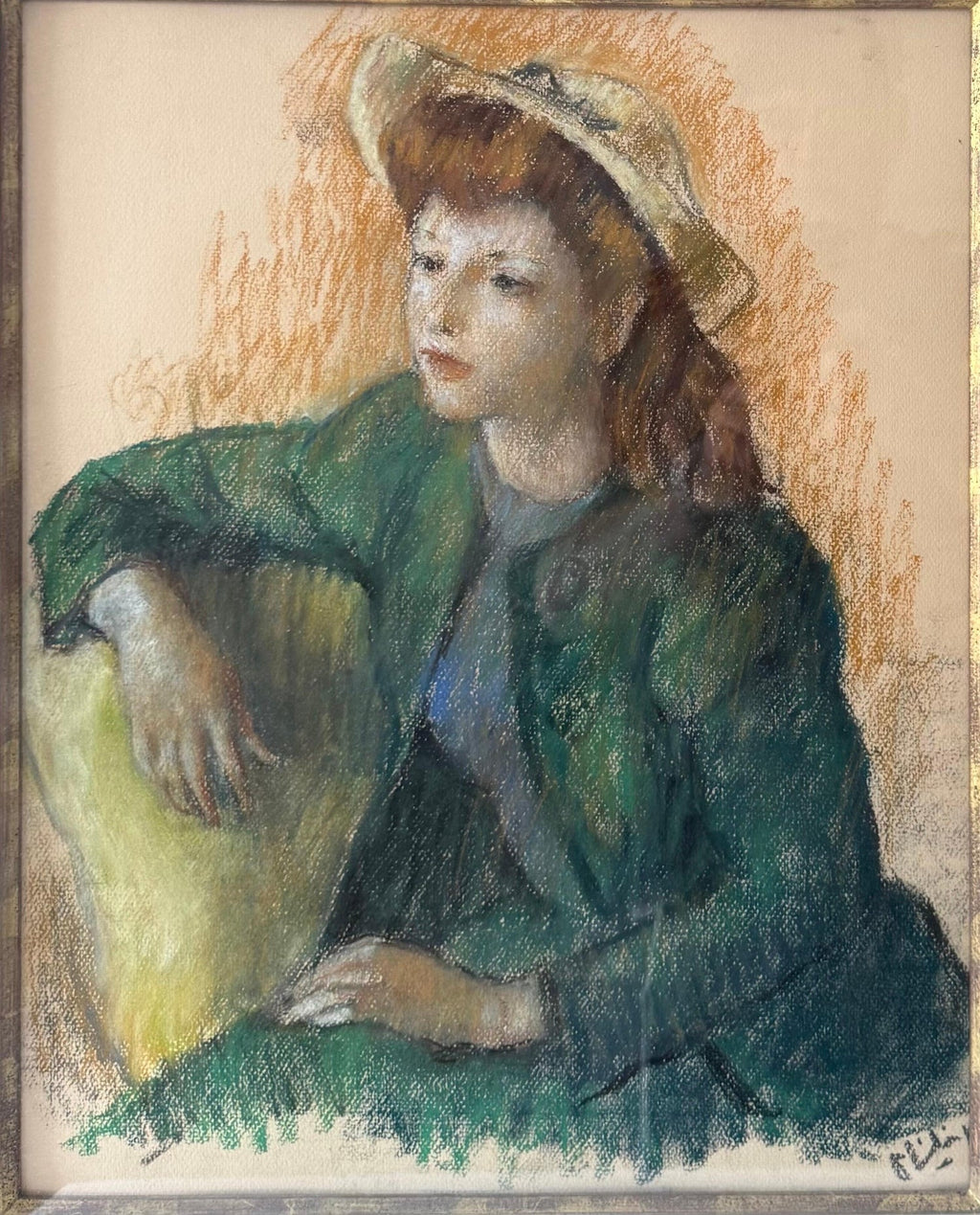 Post Impressionist Young Woman Pastel Painting Robert Philipp American Modernist