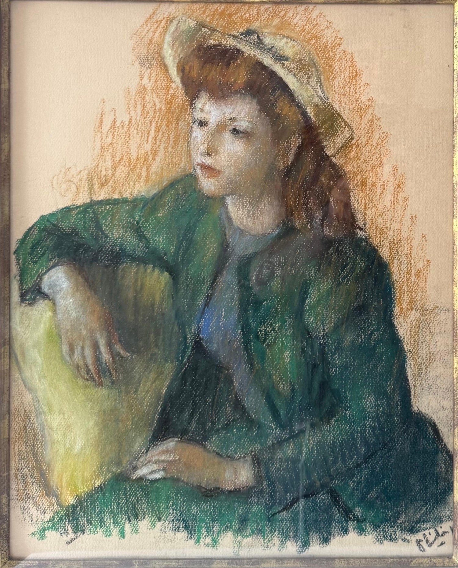 Post Impressionist Young Woman Pastel Painting Robert Philipp American Modernist