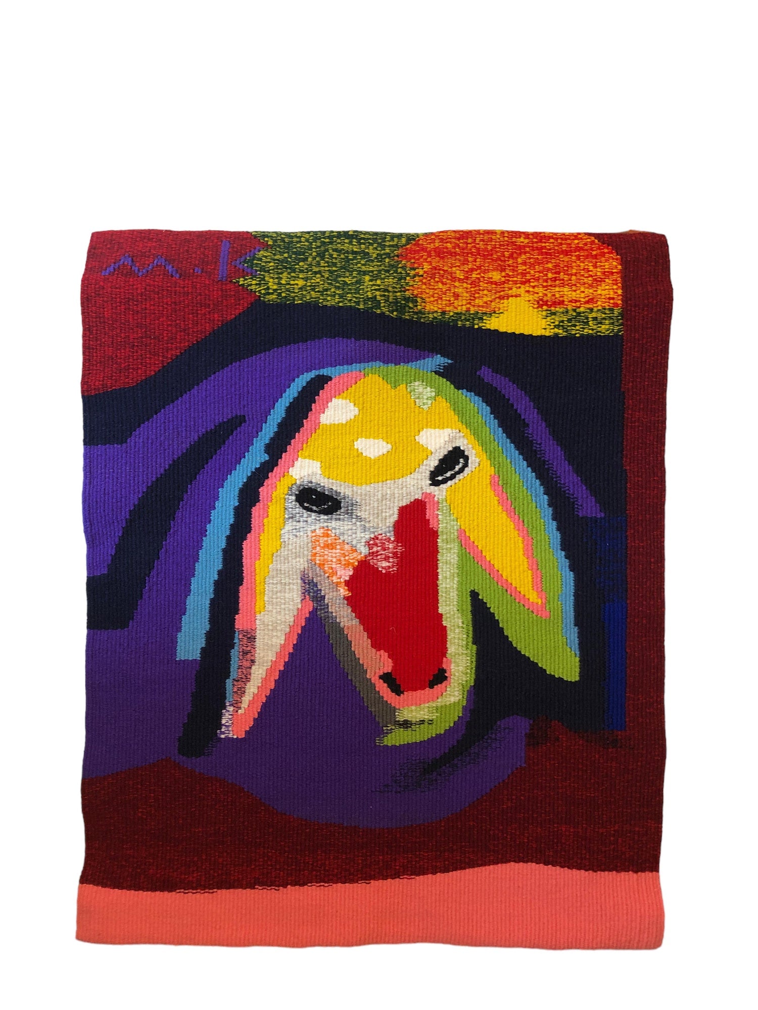 Israeli Hand Woven Colorful Wool Tapestry Weaving Menashe Kadishman Sheep Head