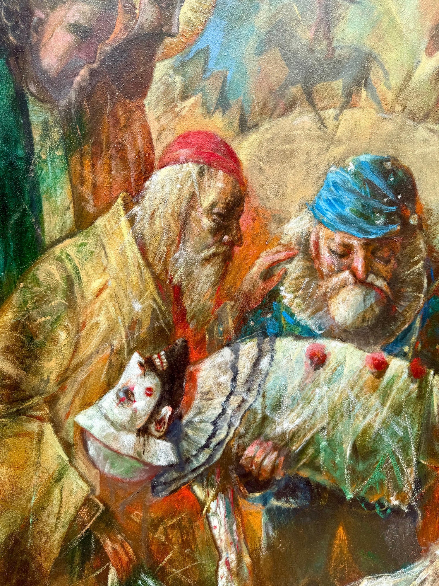 Large Oil Painting Circus Scene Clowns Rediscovered NY Artist Jonah Kinigstein