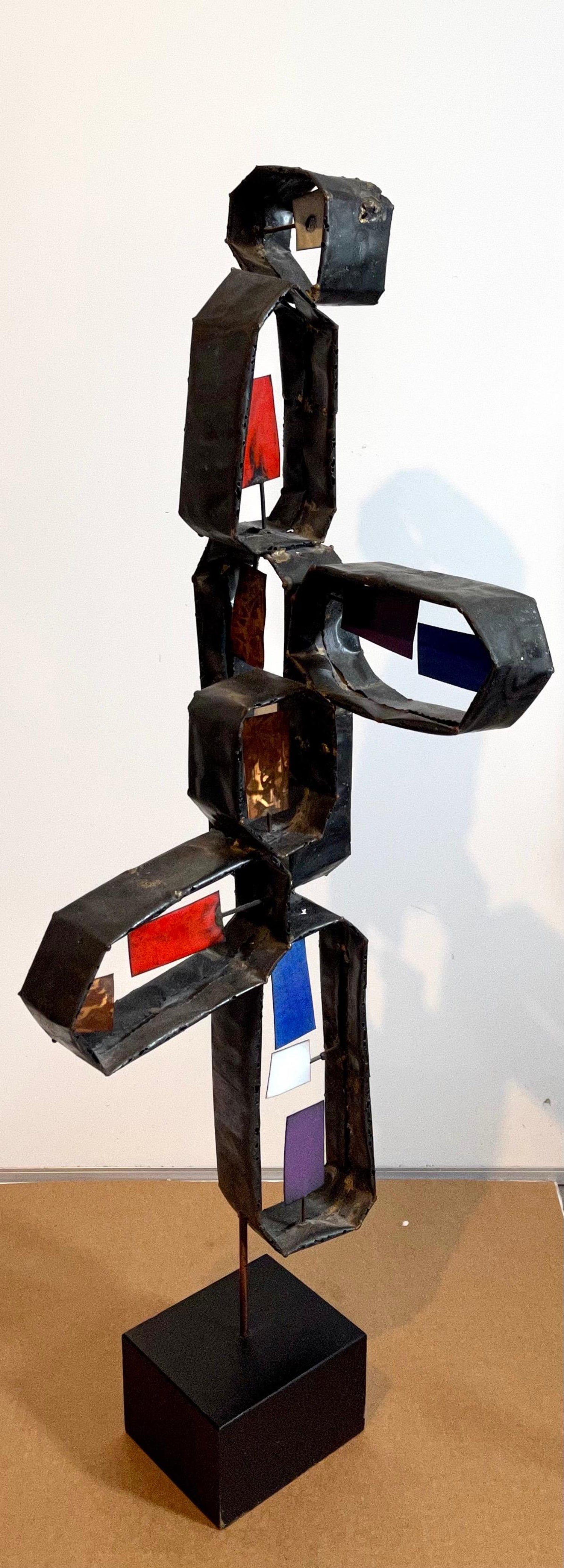 Modernist Detroit Table Sculpture Wood Collage Box Assemblage Americordo Copper