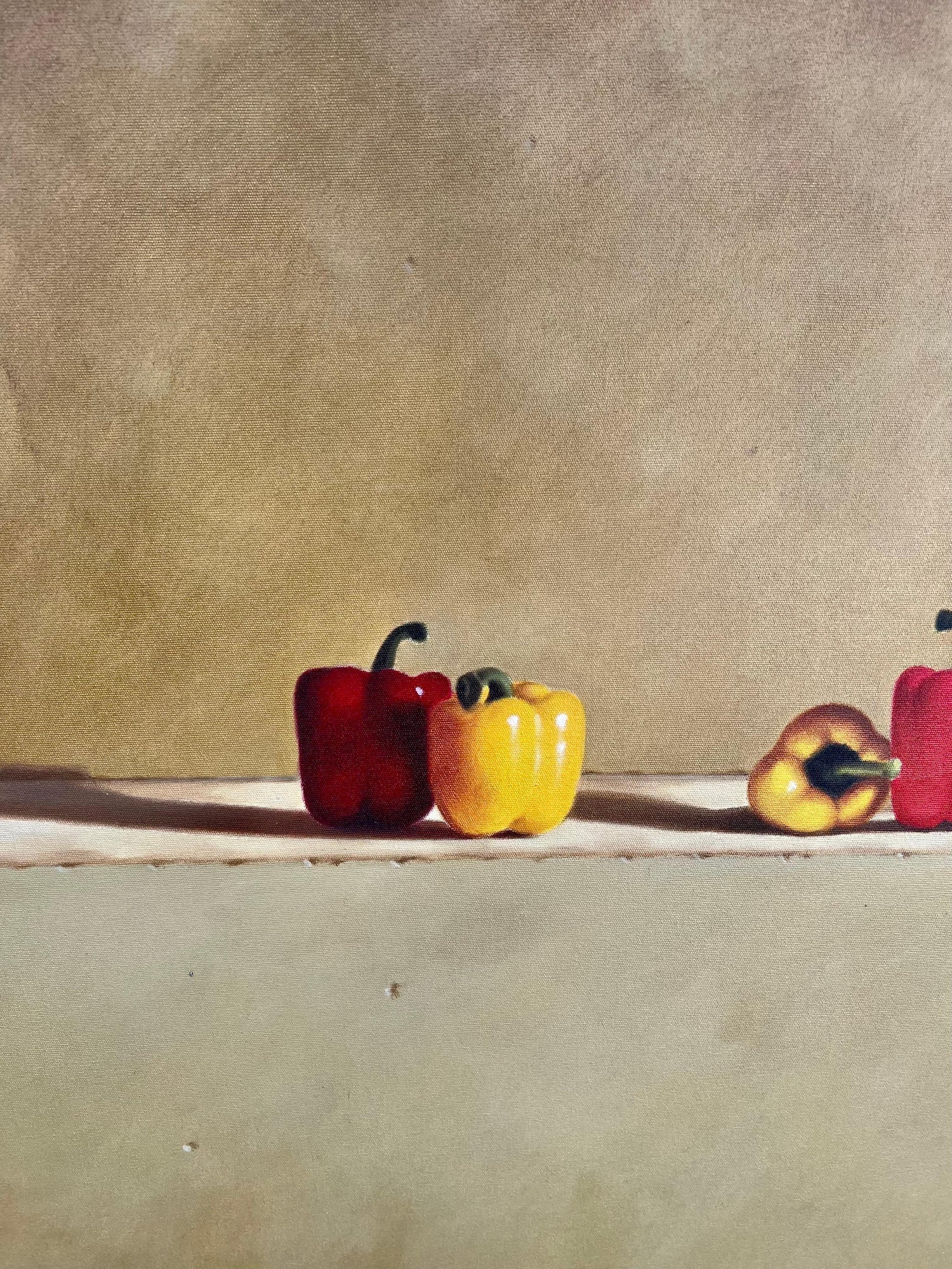 Large Trompe L'oeil Oil Painting Rene Chavelle Belgian Photo Realist Peppers