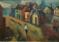 WPA Period "Coastal Village" American Modernist Realism Oil Painting Lev Landau