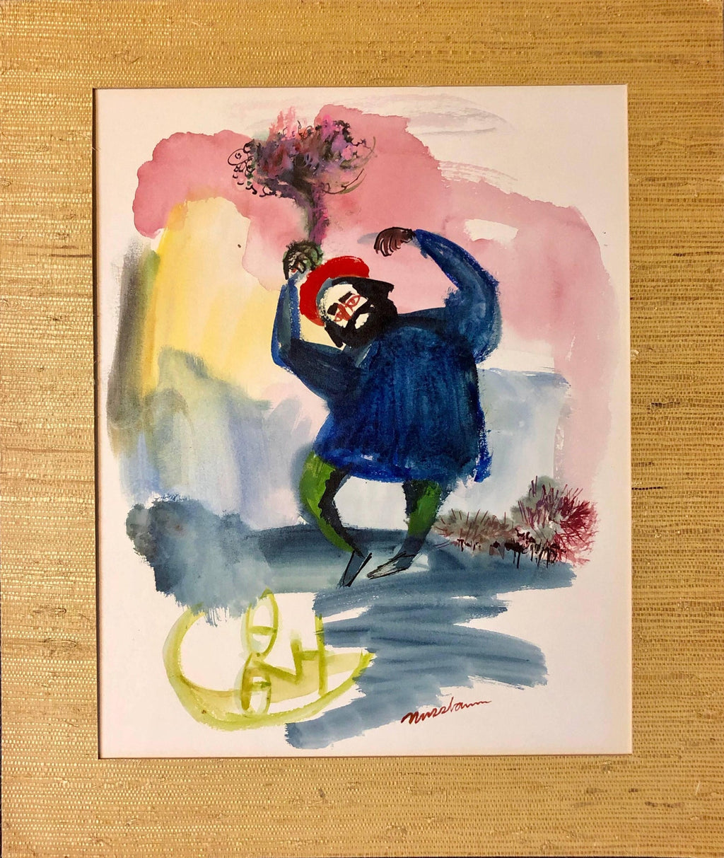 Modernist American Judaica Painting Purim, Dancing on Haman