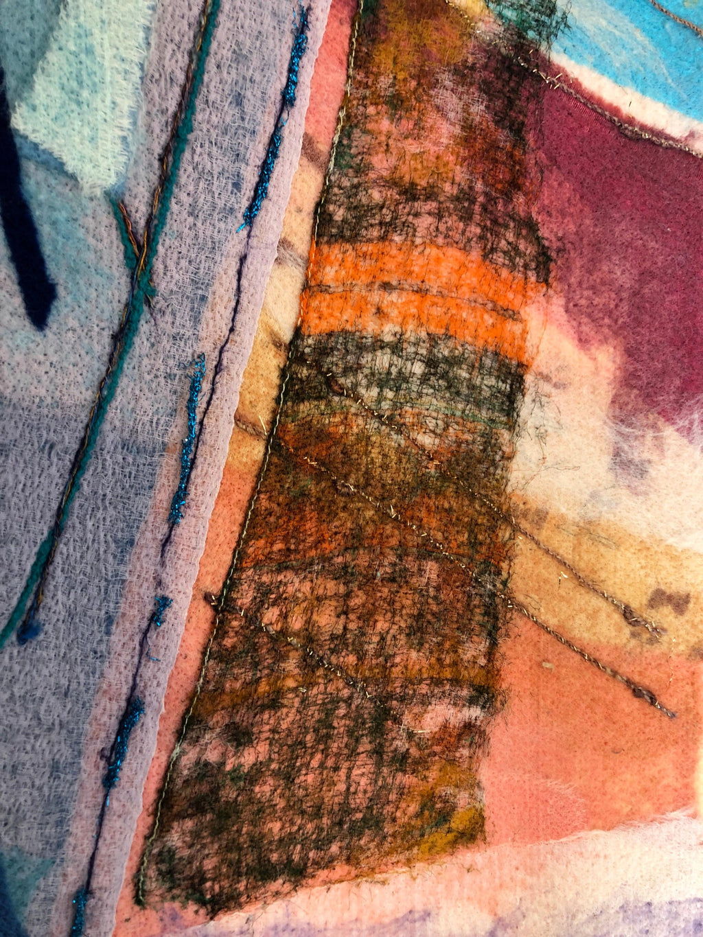Fiber Art Collage Israeli Modernist Vibrant Colorful Tapestry Wall Hanging Rug