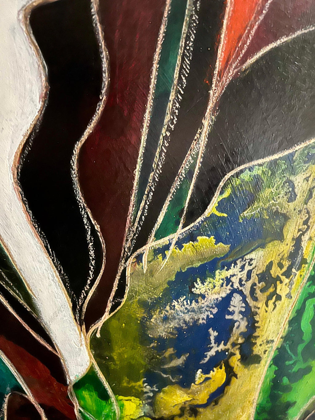 Large Expressionist Oil Painting Hand Carved Wood Panel Jean Claude Gaugy