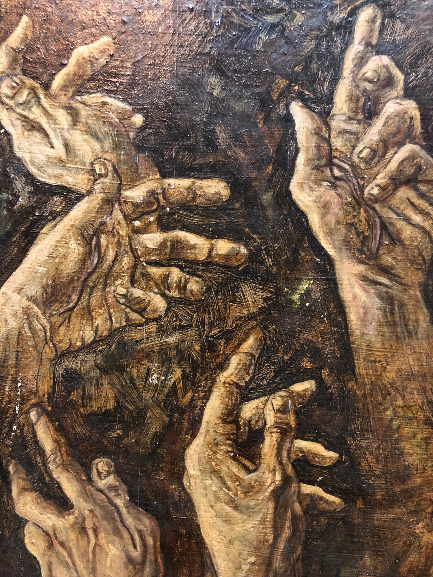 1950s Academic Realistic Study of Hands Oil Painting Signed Stuart Whyte