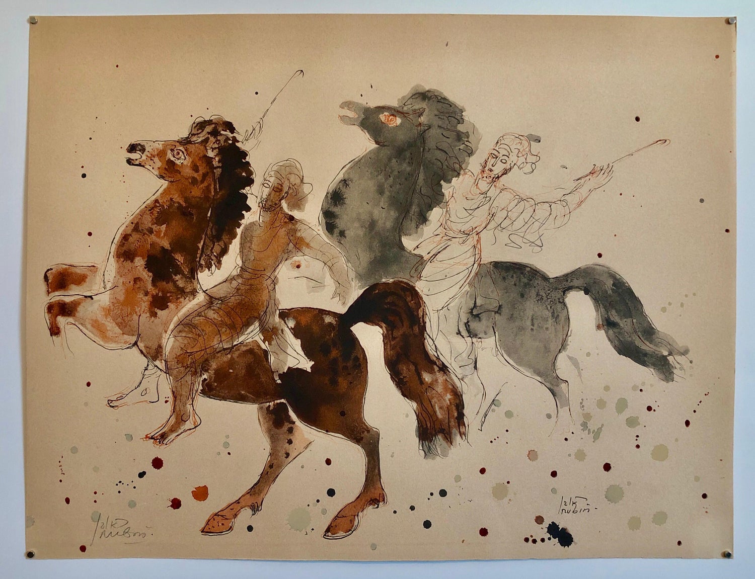 Modern Israeli Lithograph Reuven Rubin Views Of Israel Judaica Horses, Riders