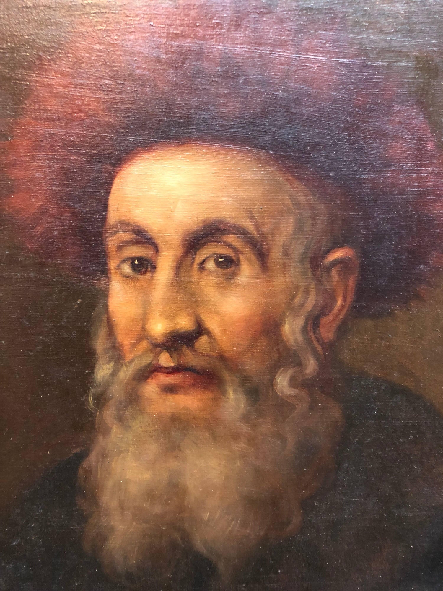 Judaica "The Rebbe'" European Hasidic Rabbi Oil Painting