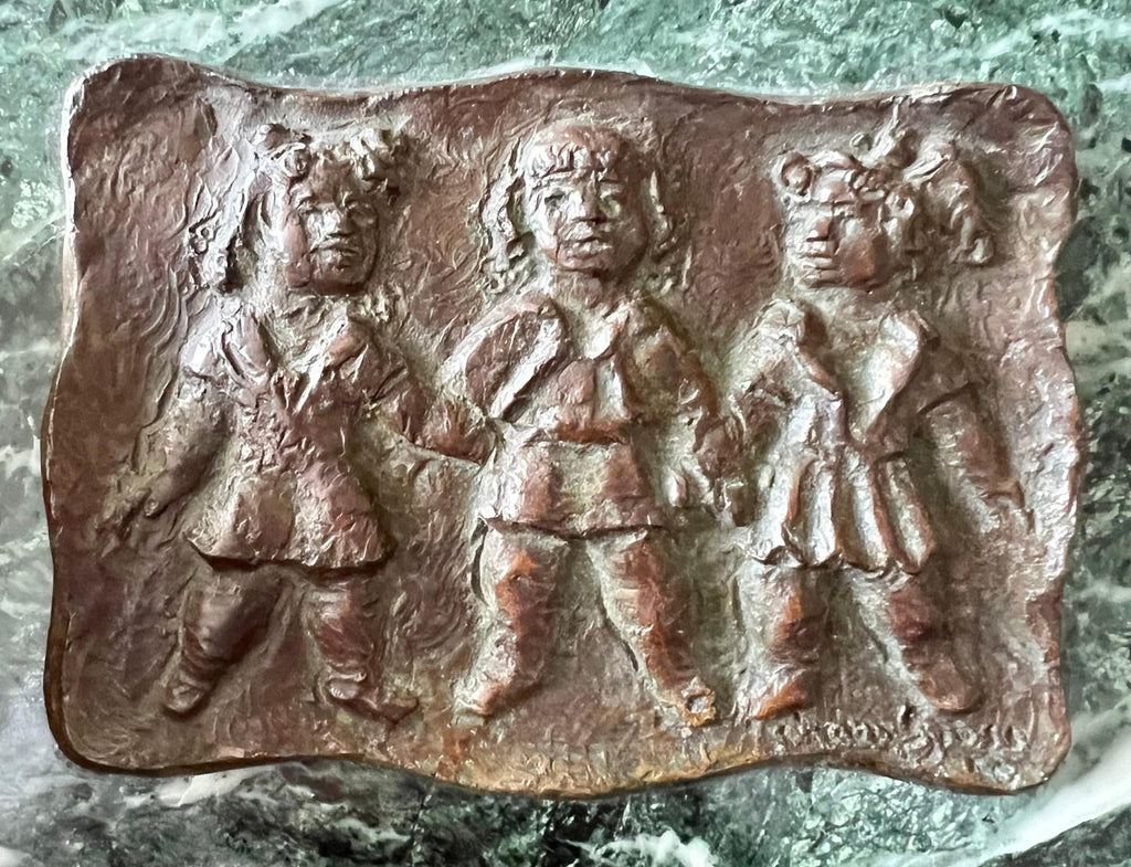 Three Girls Bronze Relief Sculpture Plaque Chaim Gross Modernist WPA Era Artist