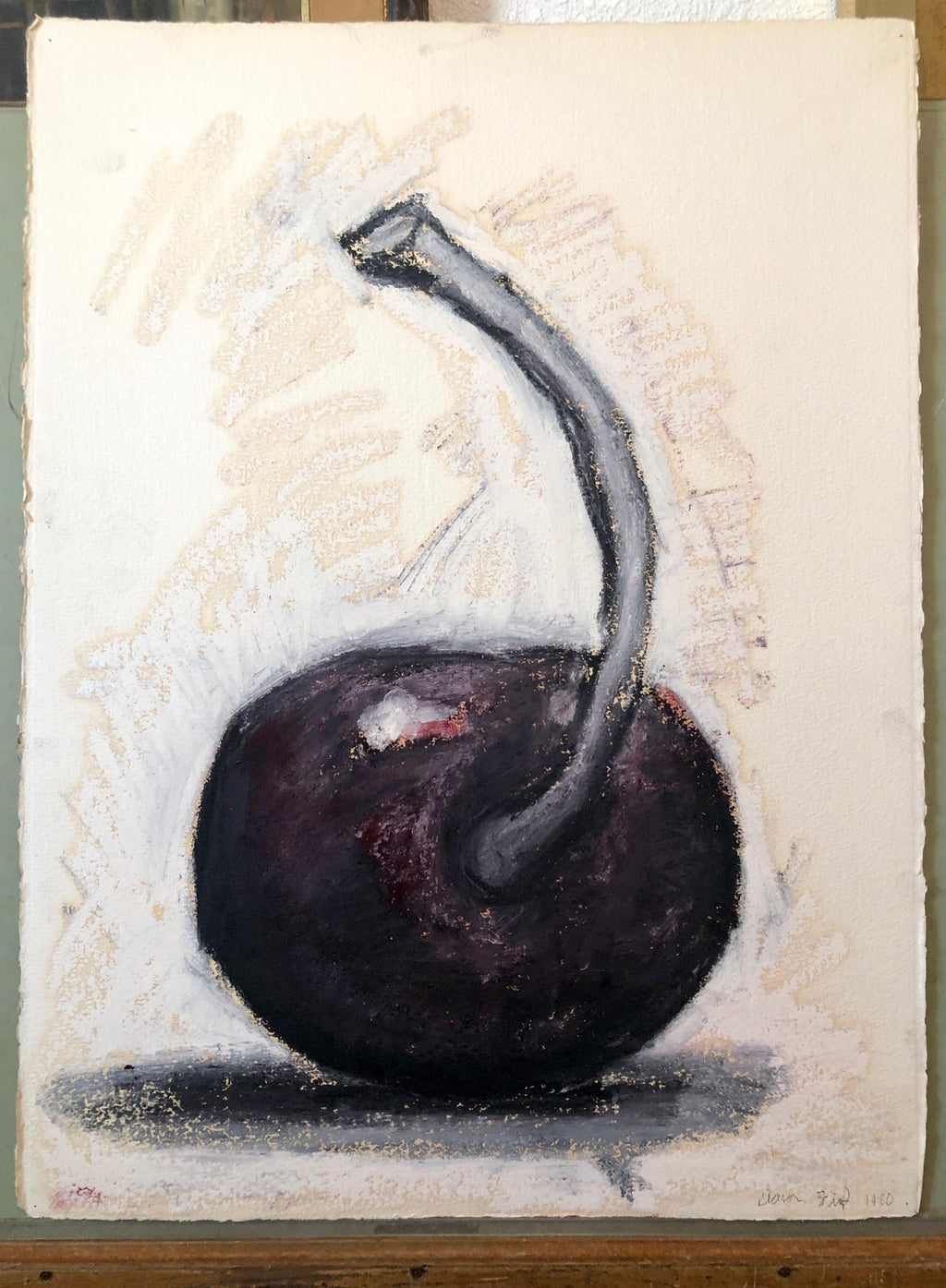 Original Modernist Oil Stick Pigment Painting by Aaron Fink, Cherry. Pop Art