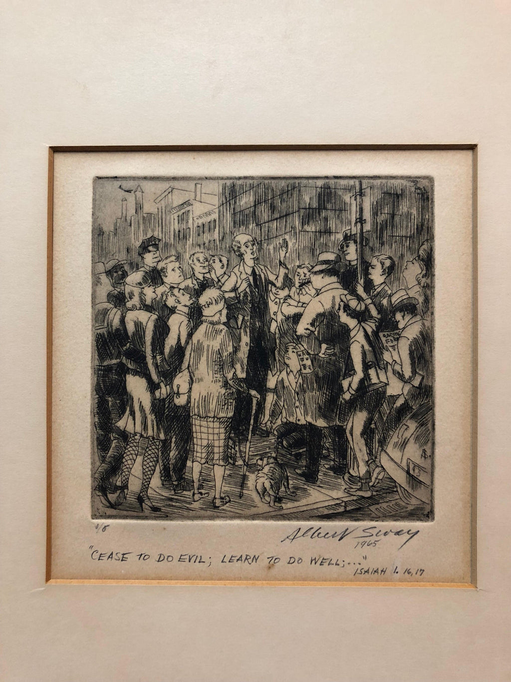 New York Social Realist Etching Cease To Do Evil Learn To Do Well WPA Artist NYC