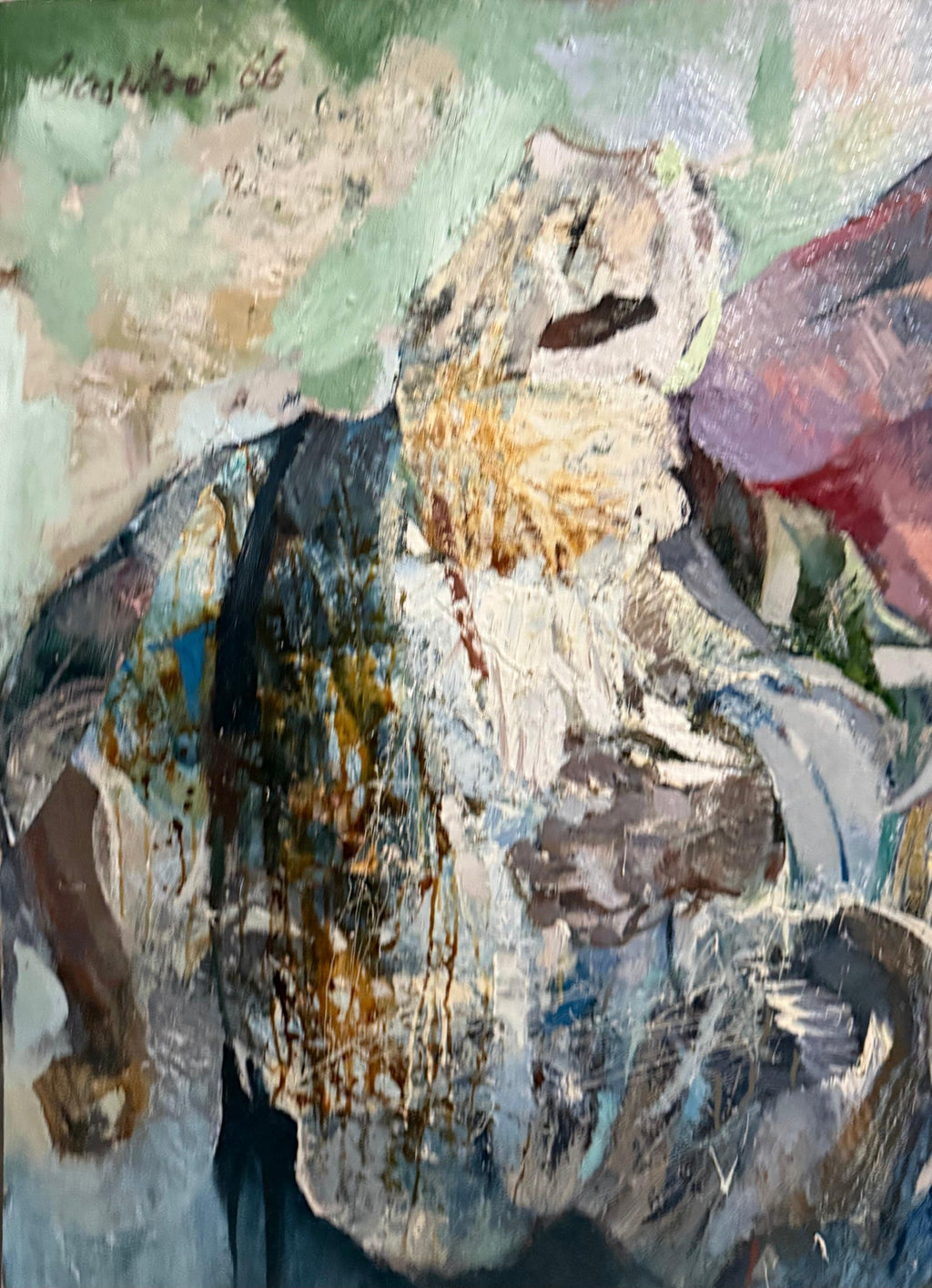 Large Figural Abstract Oil Painting Collage LA California Artist Peter Liashkov