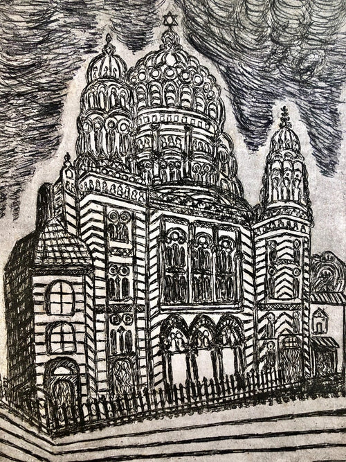 Berlin Germany Jewish Memorial Etching Destroyed Synagogue Folk Art Judaica