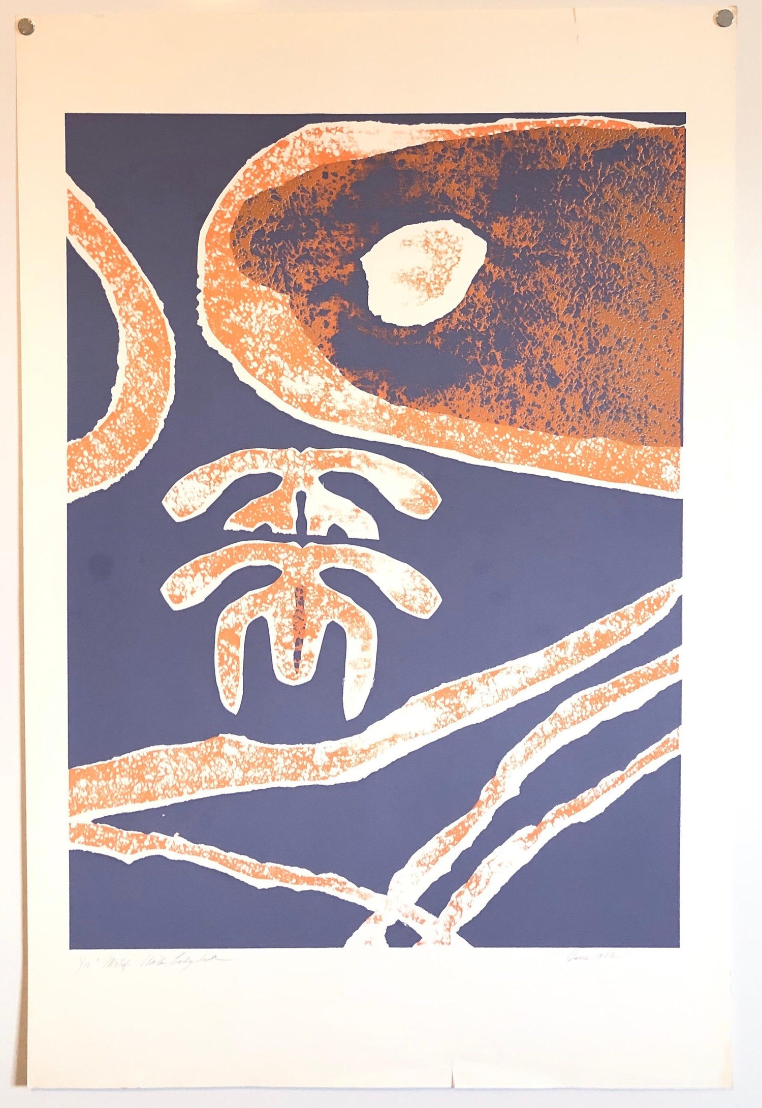 Motif, Orange Blue, African American Artist Viola Leak Woodcut Silkscreen Print