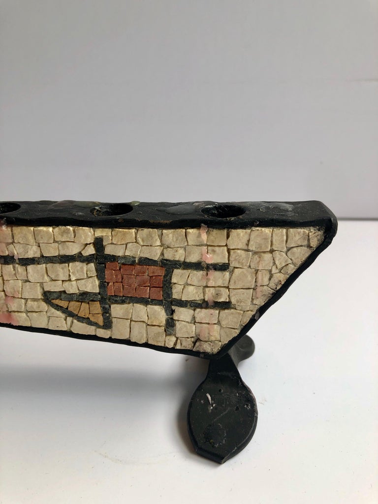 Brutalist Hand Forged Iron Mosaic Sculpture Menorah Israeli David Palombo