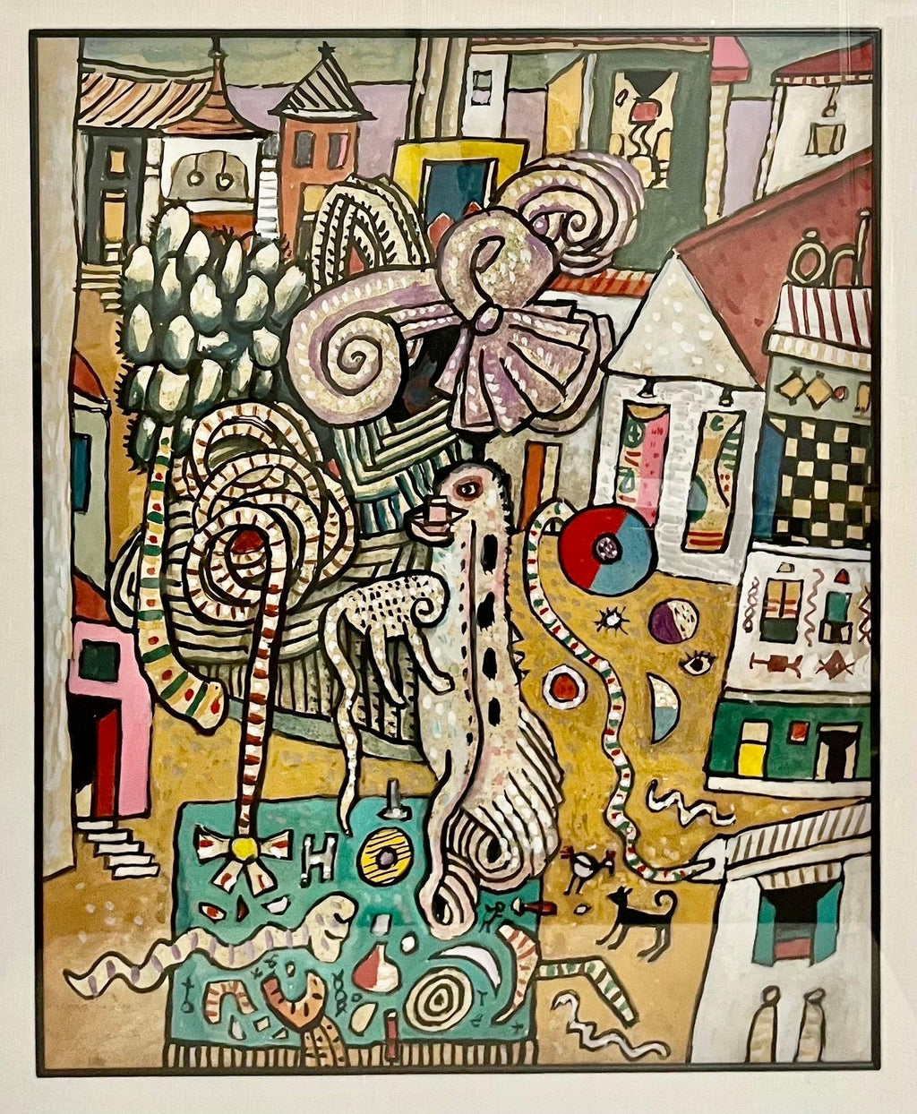 Vibrant Alan Davie Scottish Colorful Surrealist British Pop Art Village Painting