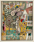 Vibrant Alan Davie Scottish Colorful Surrealist British Pop Art Village Painting