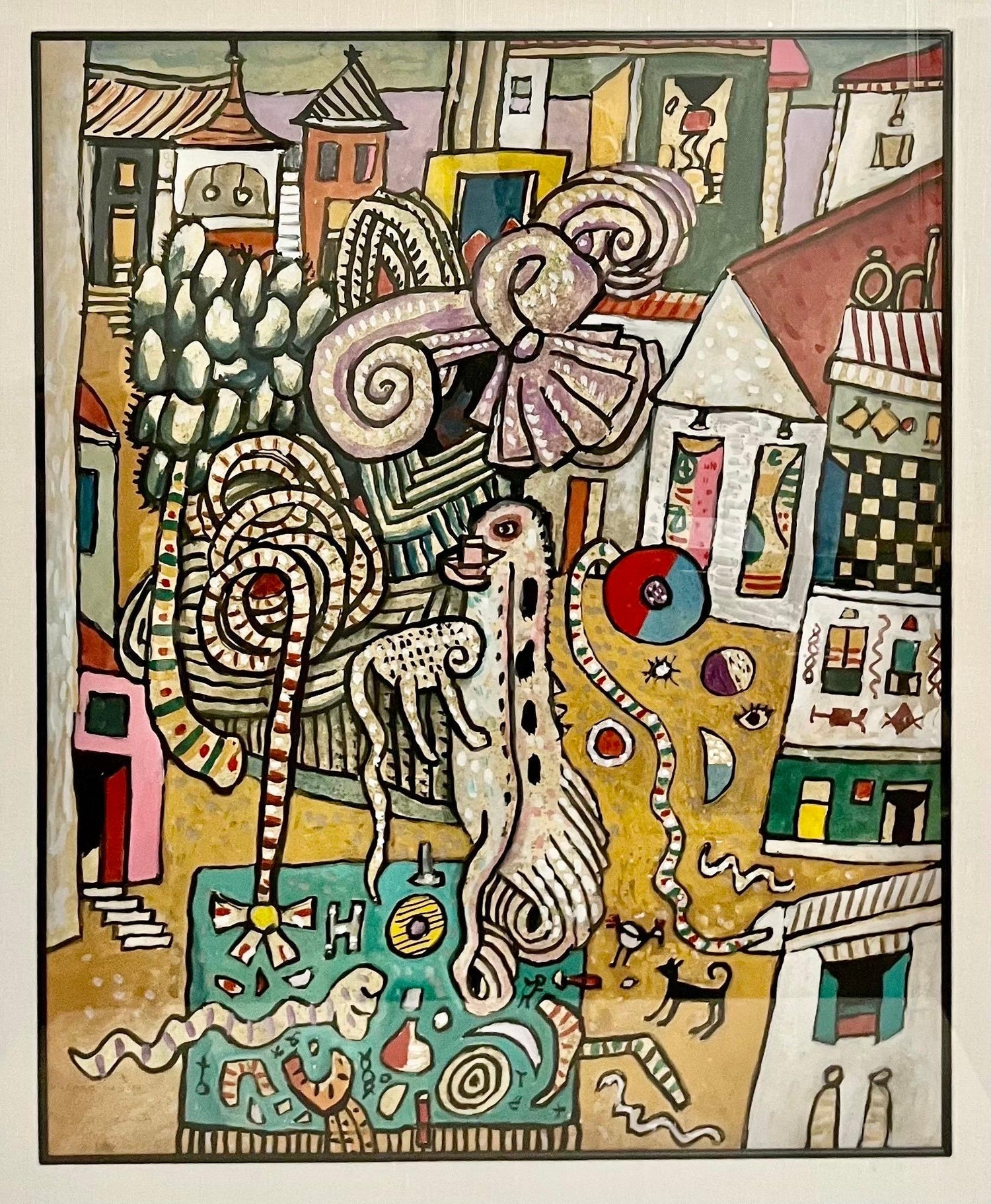 Vibrant Alan Davie Scottish Colorful Surrealist British Pop Art Village Painting