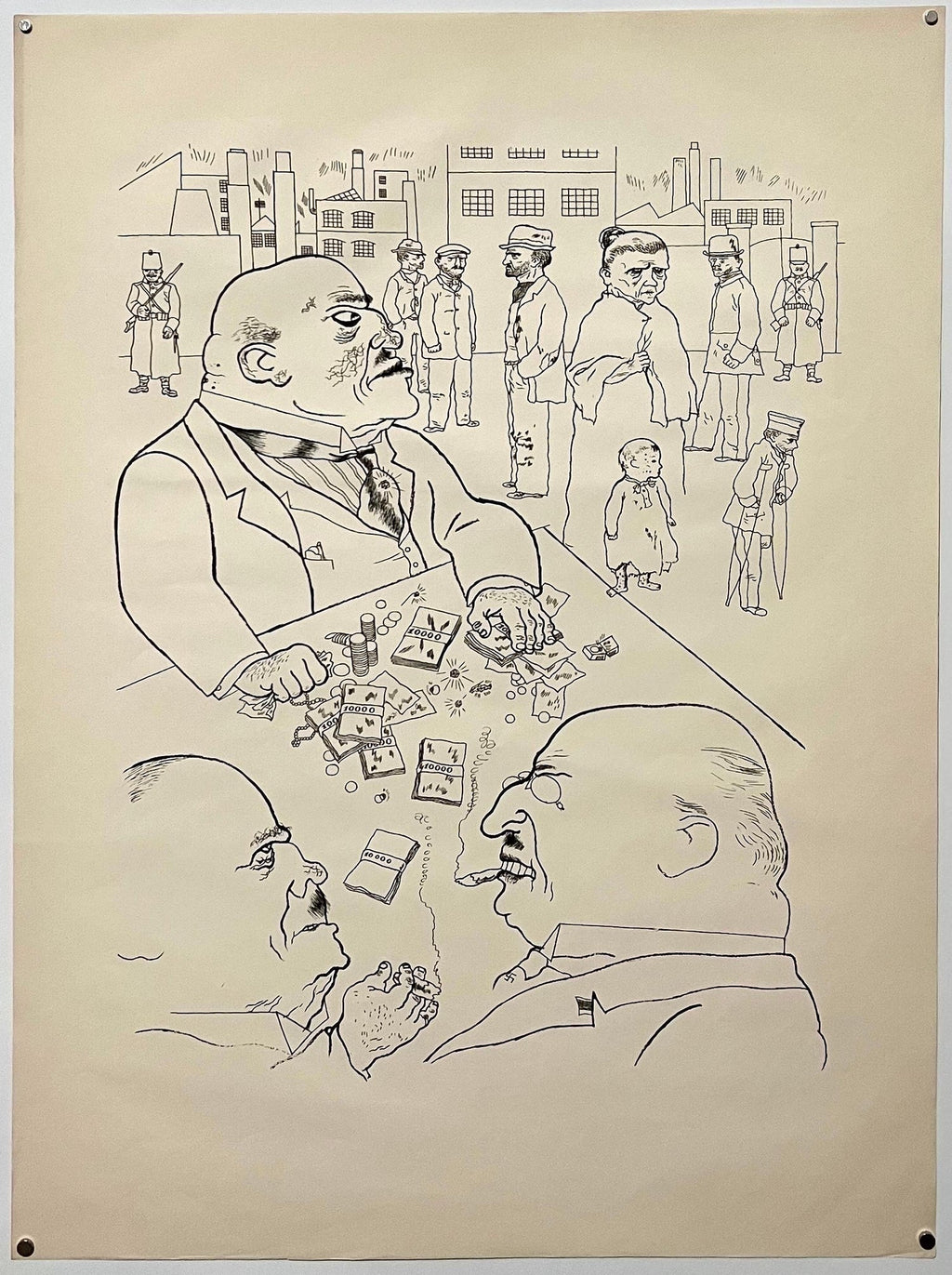 Large George Grosz 1923 Lithograph Die Rauber German Expressionism WPA Realism