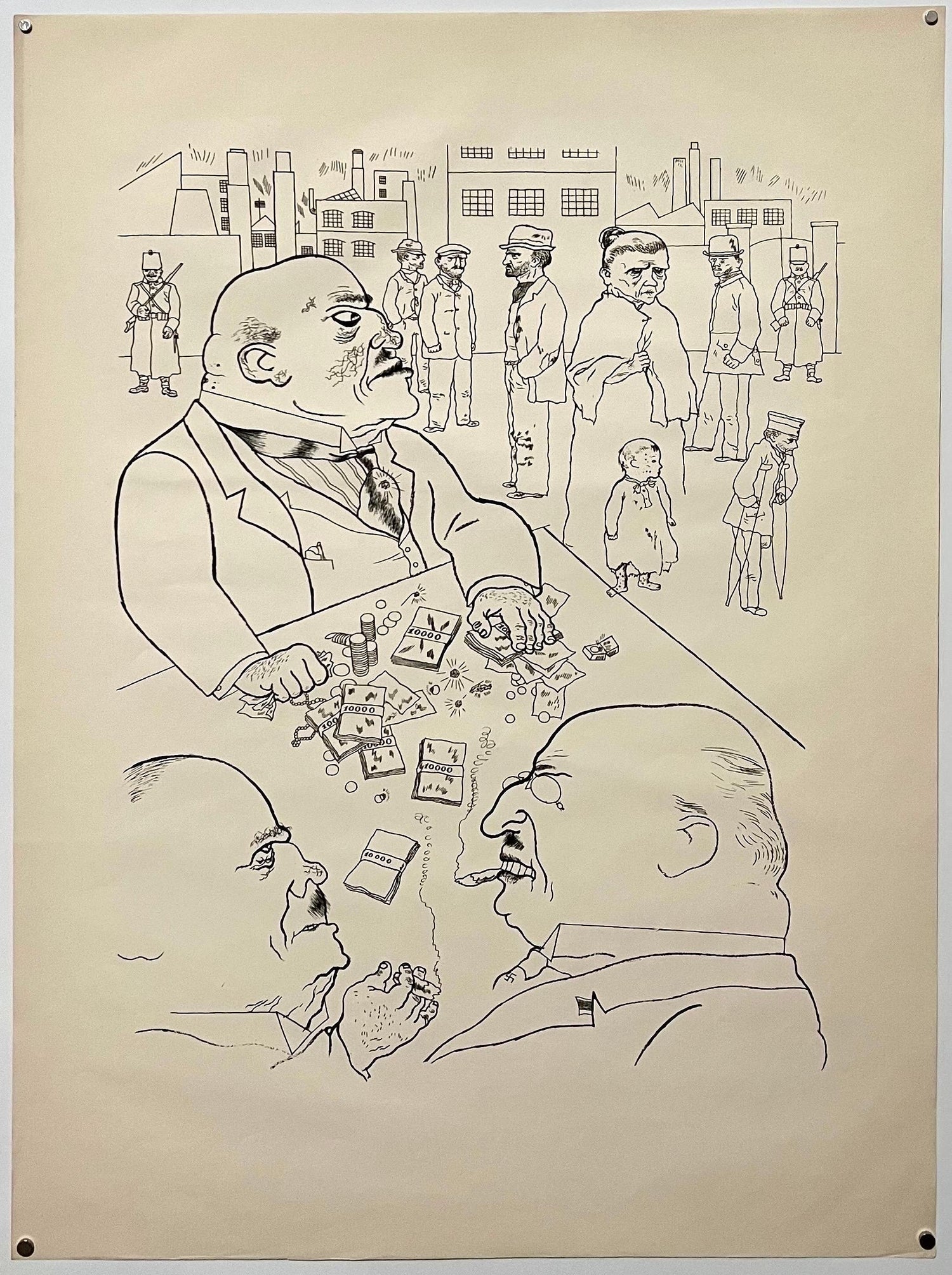 Large George Grosz 1923 Lithograph Die Rauber German Expressionism WPA Realism