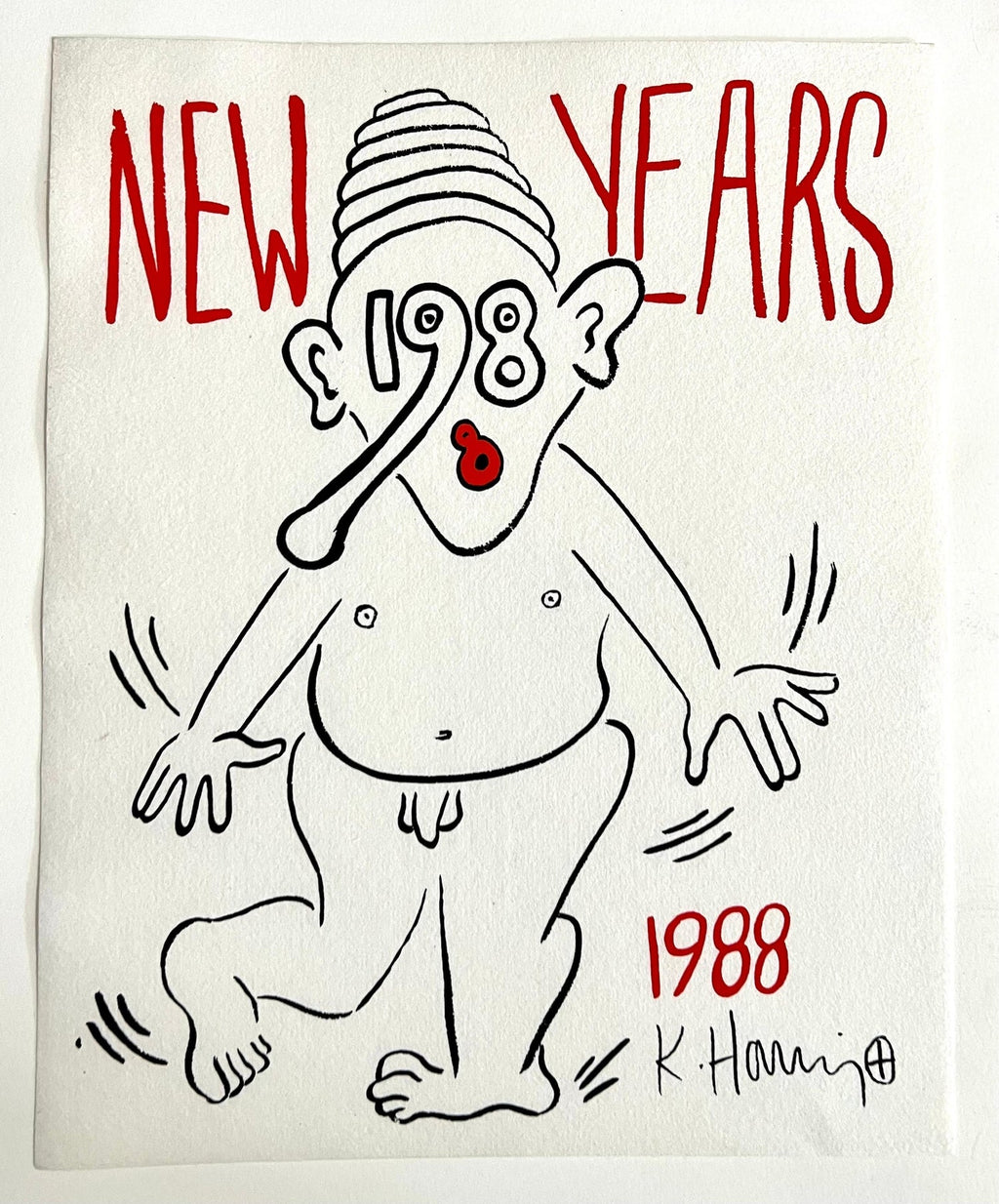New Years 1988, Keith Haring Pop Art Nude Color Silkscreen Print Invitation
