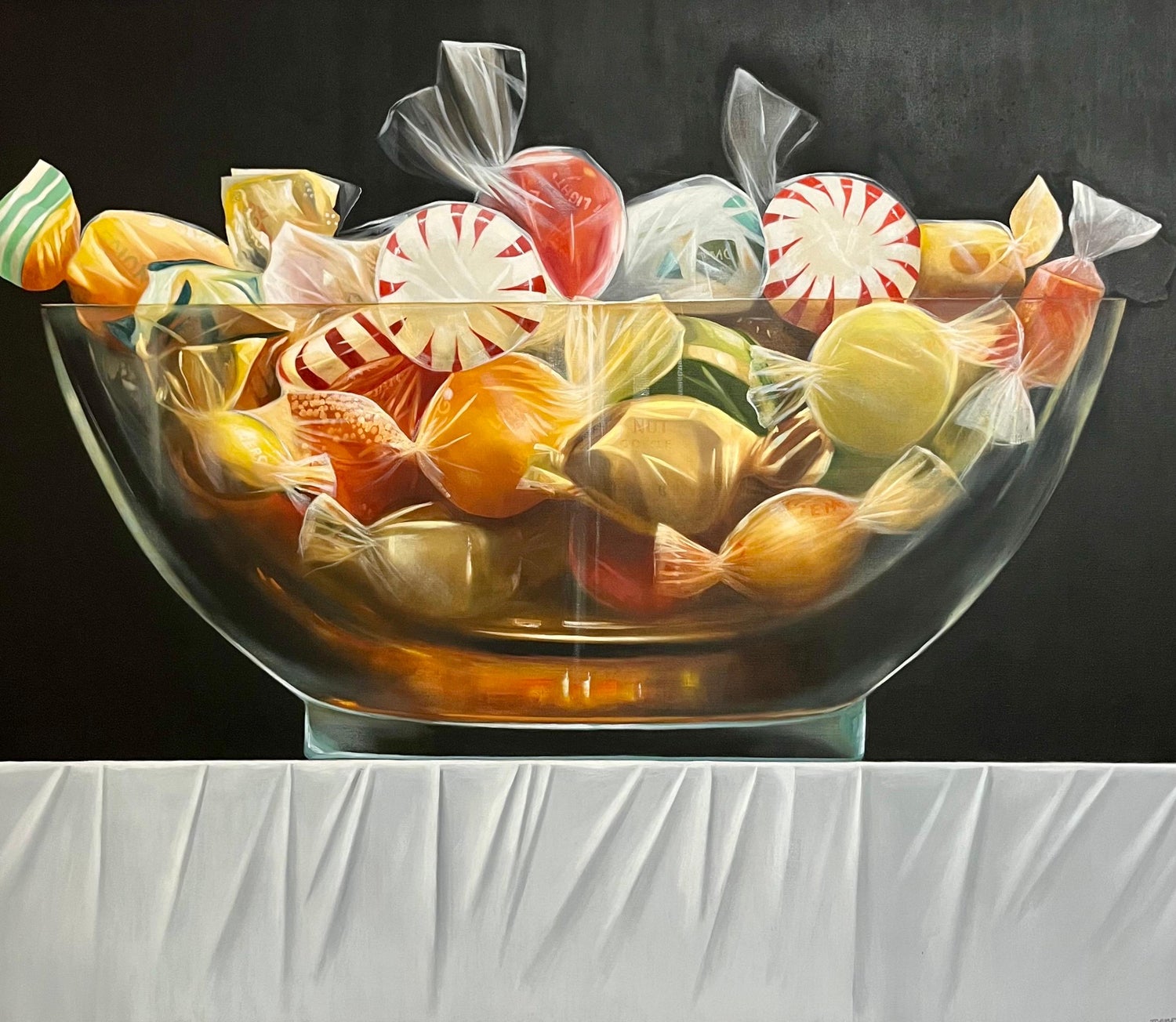 Original James Tormey Photo Realist Oil Painting Still Life Candy Bowl Pop Art