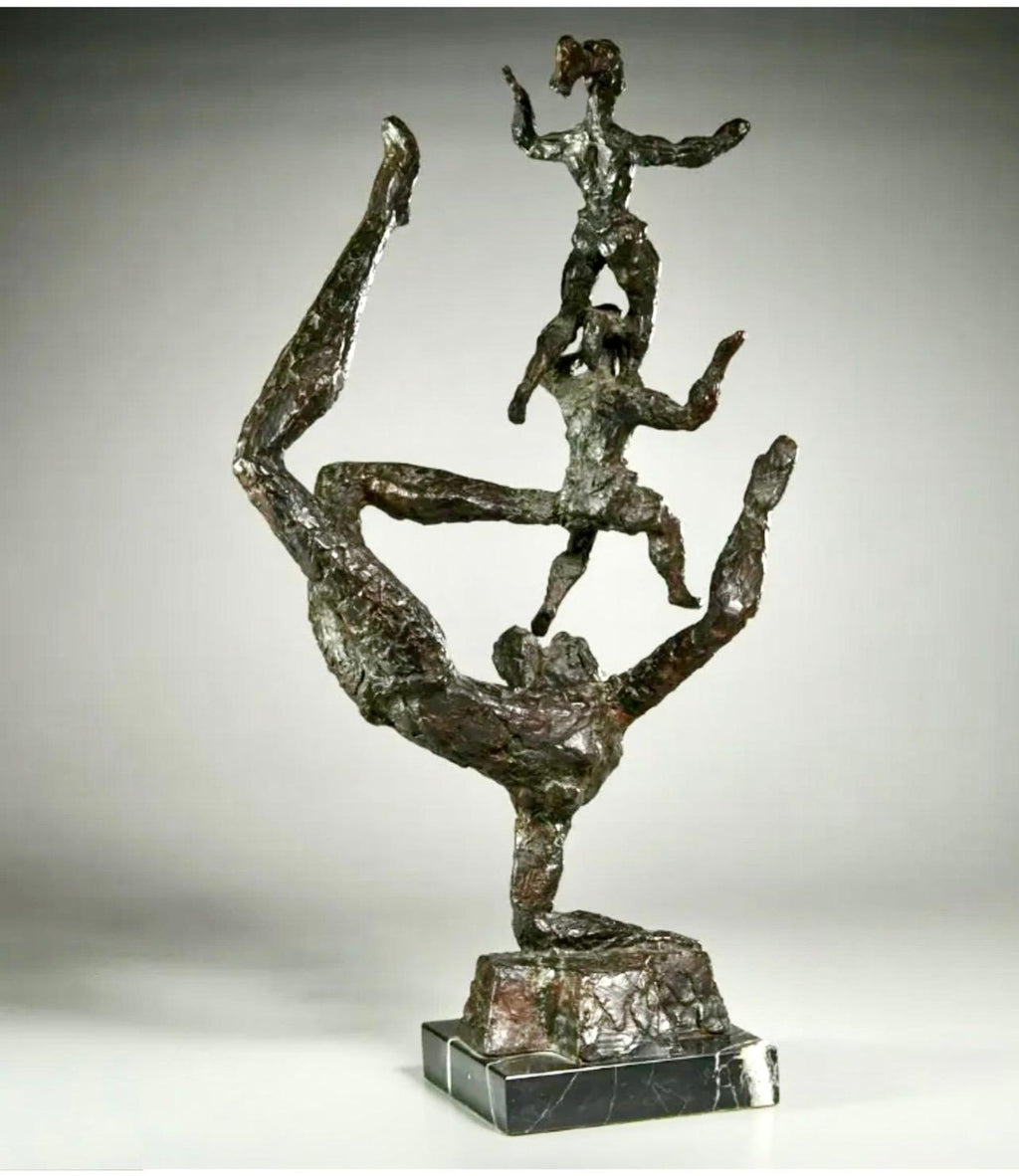 Chaim Gross Mid Century Mod Bronze Sculpture Mother and Baby Playing WPA Artist