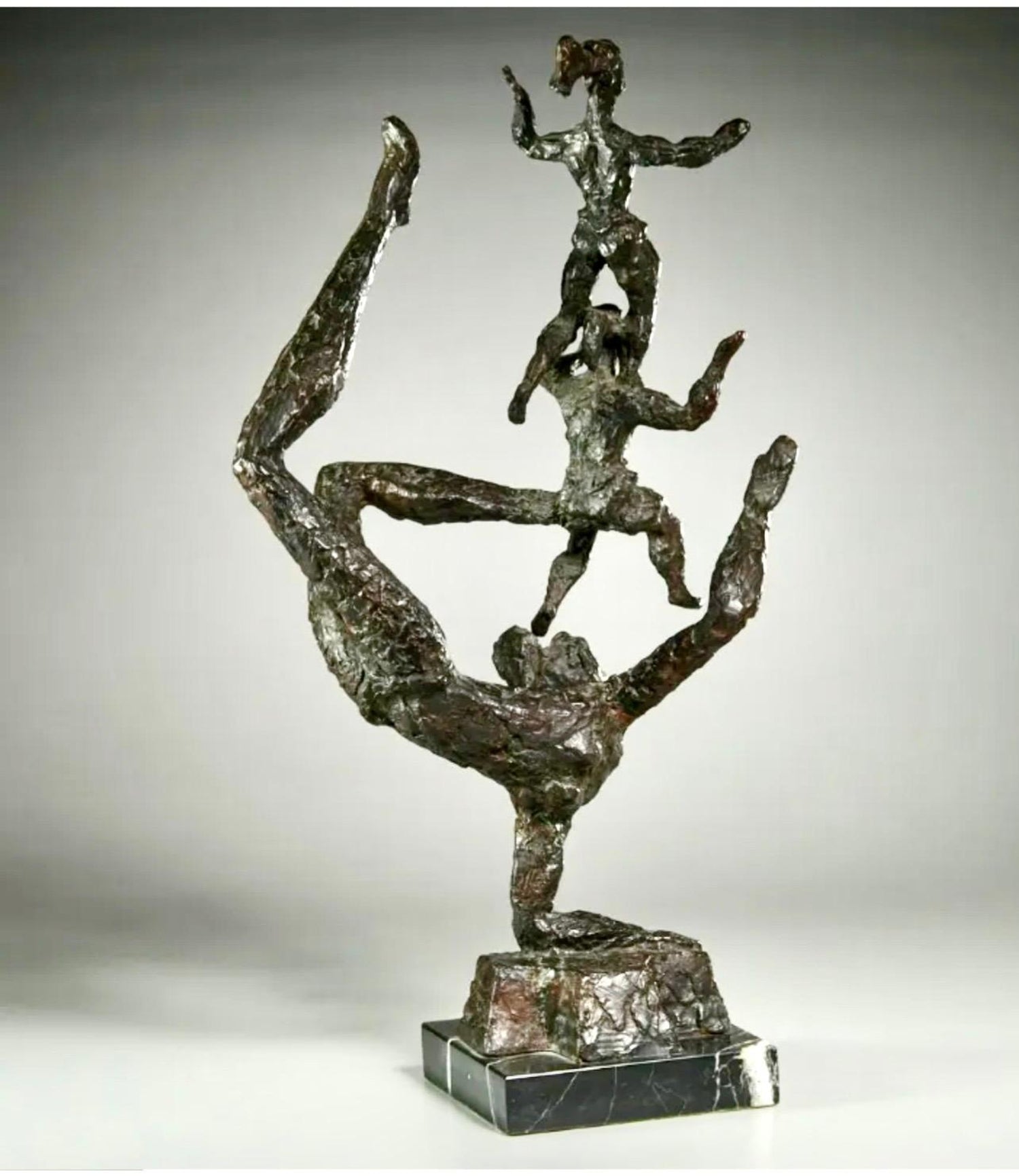 Chaim Gross Mid Century Mod Bronze Sculpture Mother and Baby Playing WPA Artist