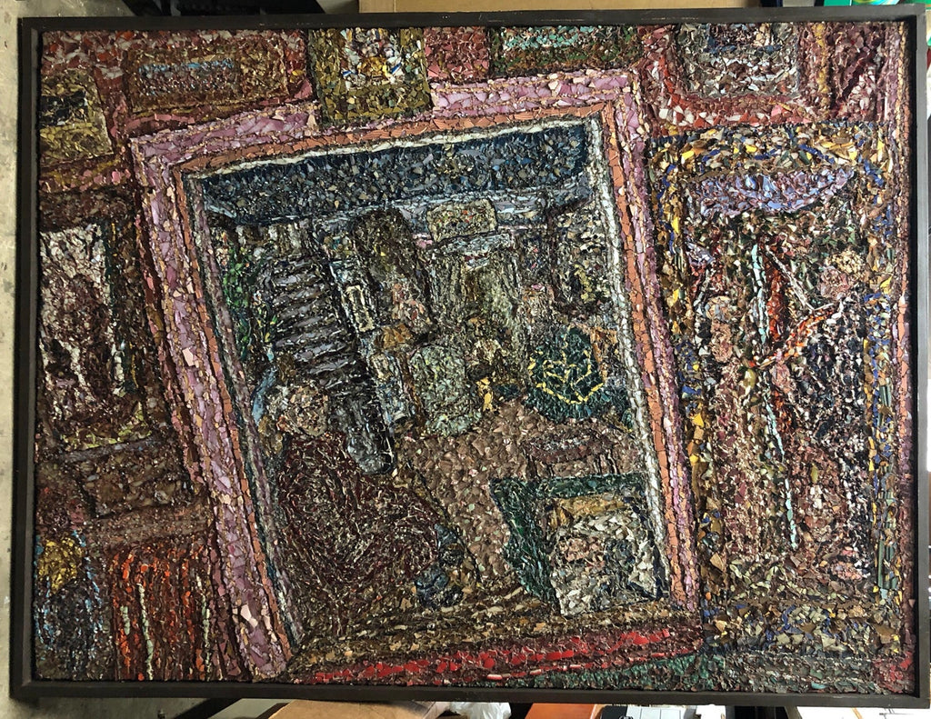 Large American Folk Art Masterpiece Glass Mosaic Sculpture Painting Wall Hanging